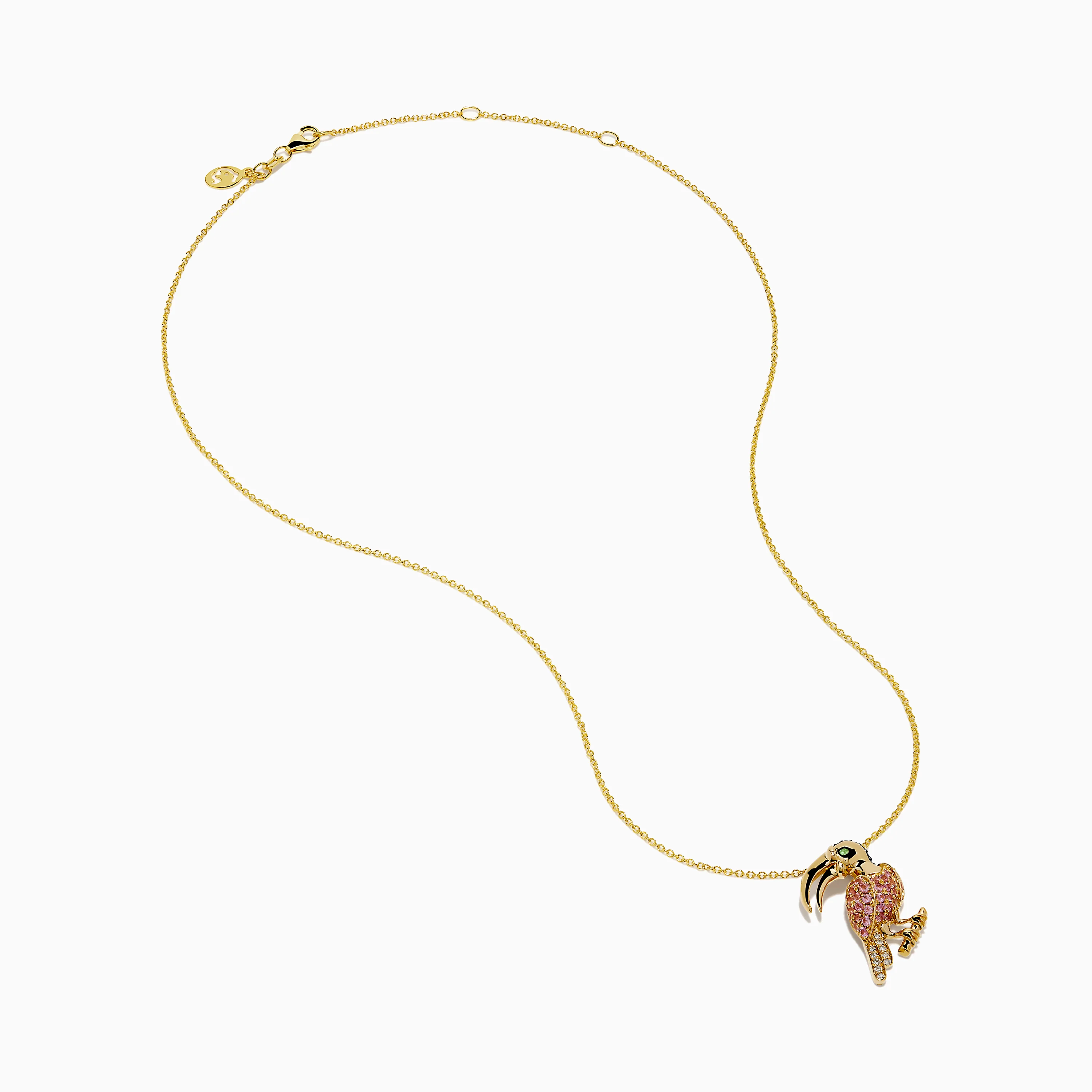 14K Yellow Gold Pink Sapphire and Diamond Pave Toucan Pendant - Image 2