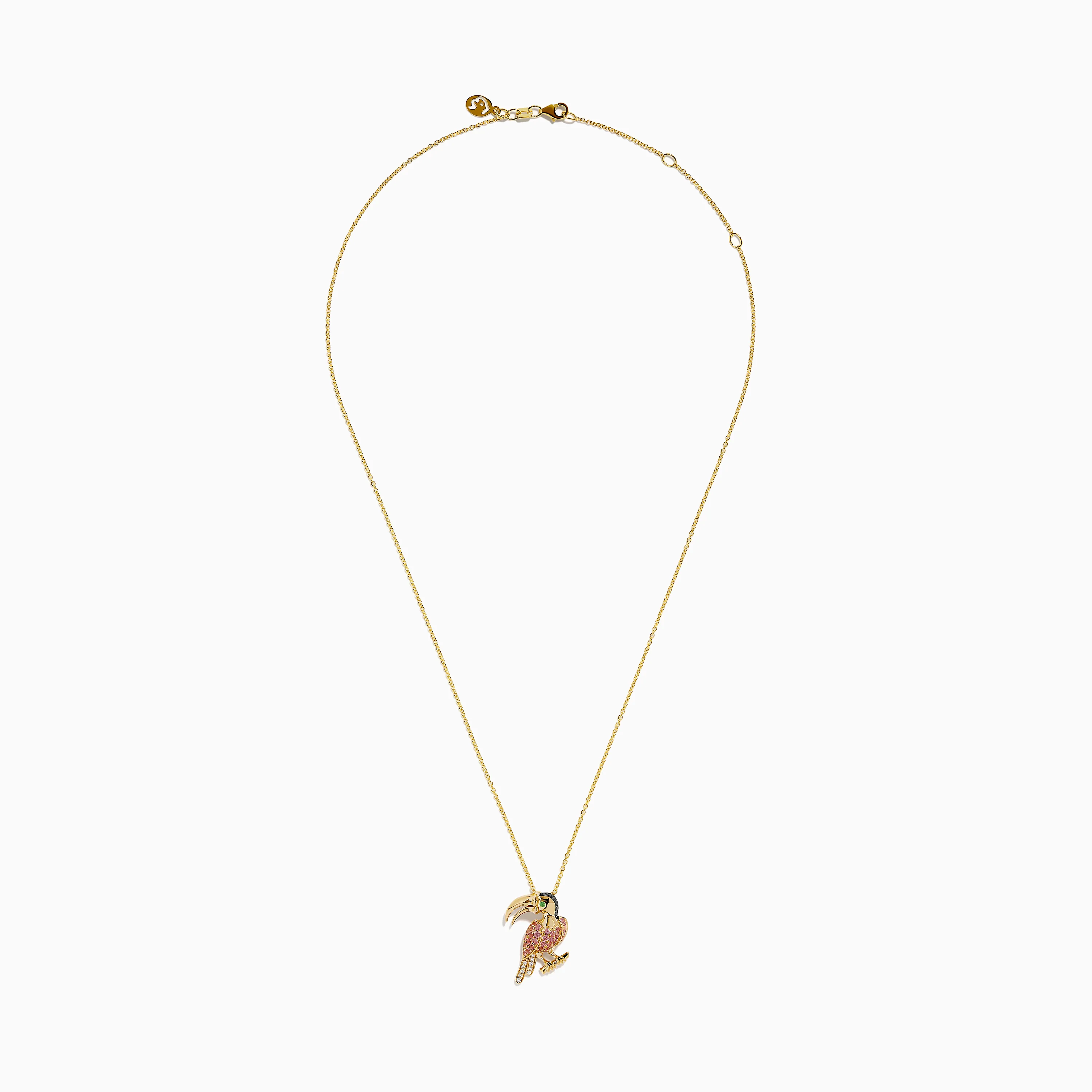 14K Yellow Gold Pink Sapphire and Diamond Pave Toucan Pendant - Image 3