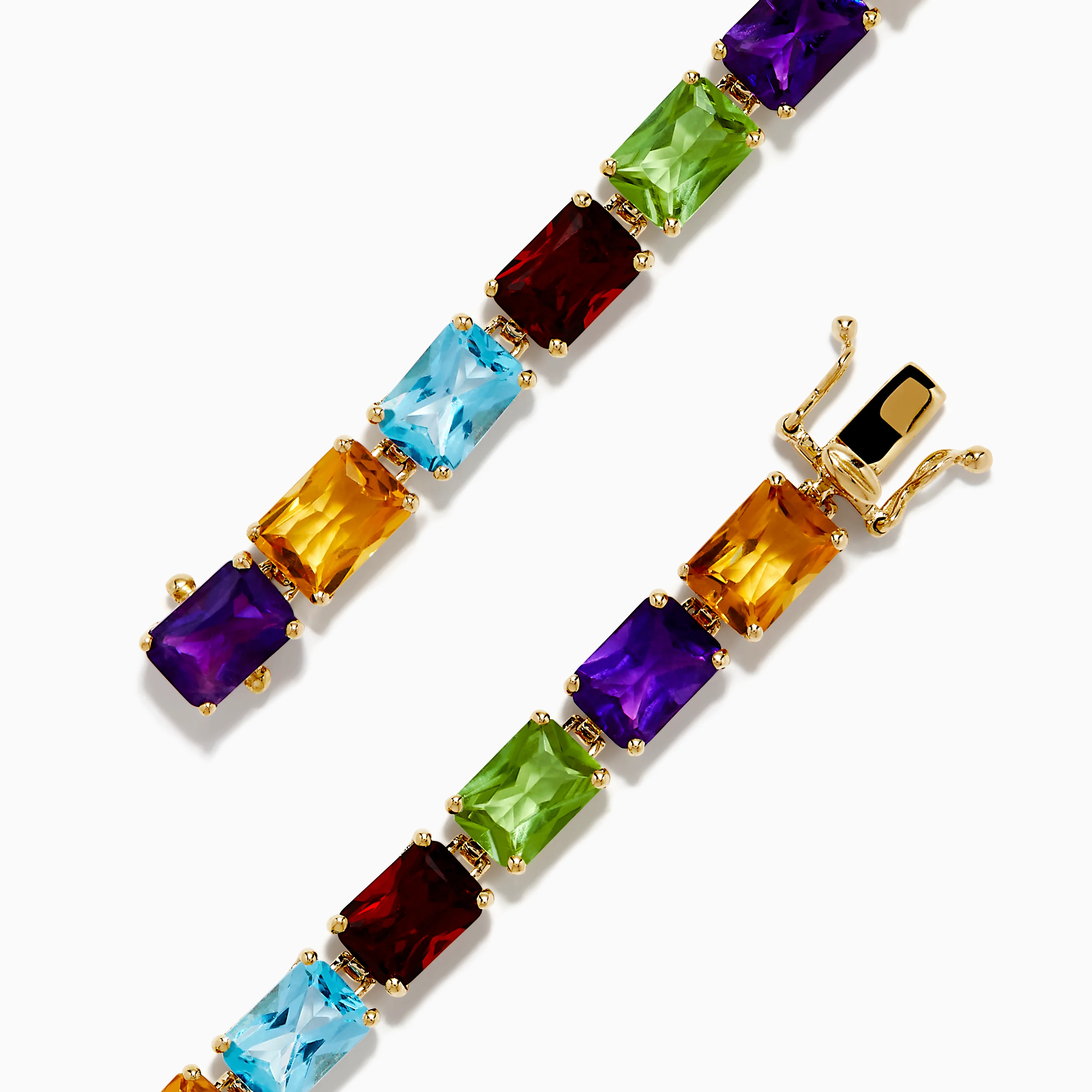 14K Yellow Gold Radiant Cut Multi Color Gemstone Tennis Bracelet - Image 4