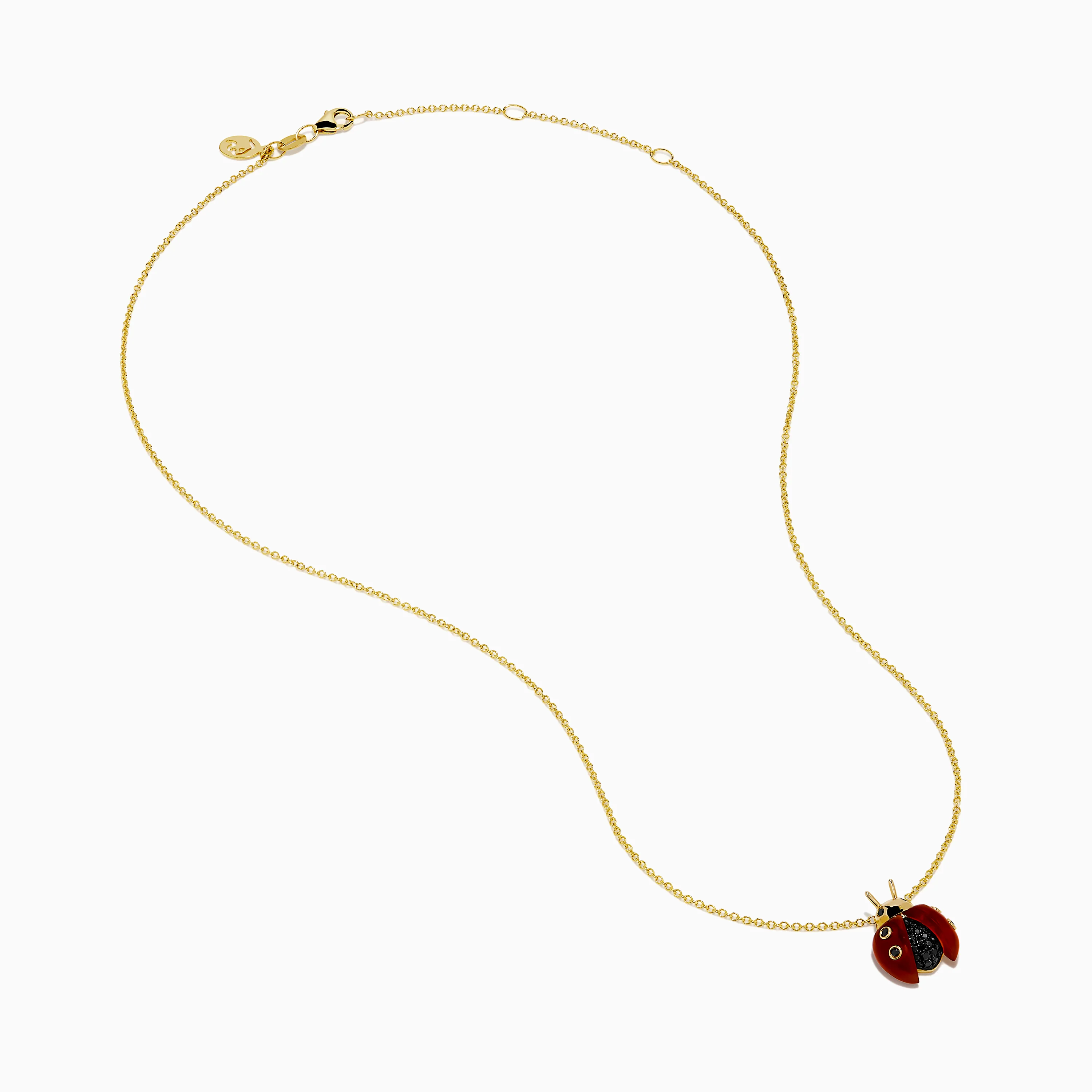 14K Yellow Gold Red Agate and Black Diamond Ladybug Pendant - Image 2