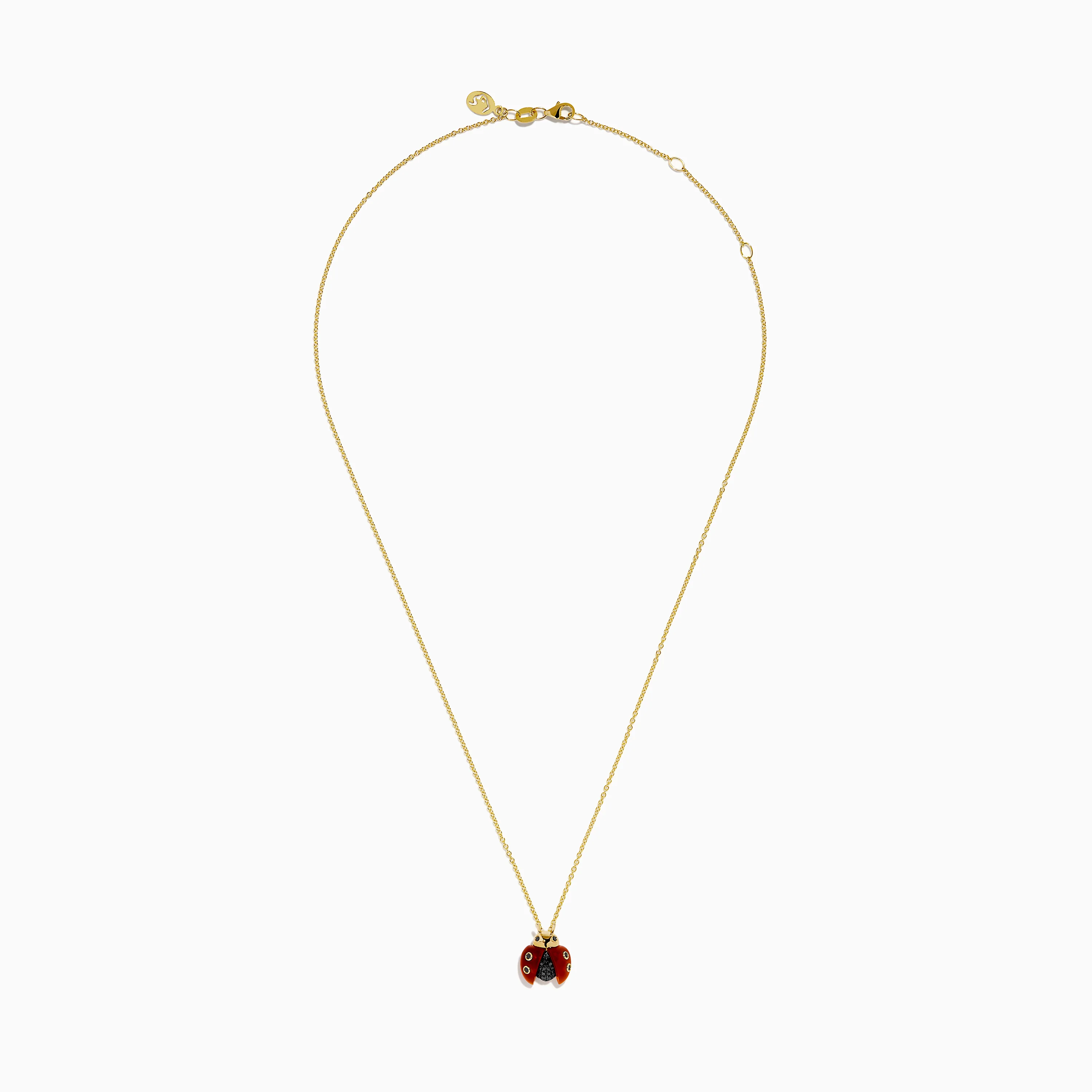 14K Yellow Gold Red Agate and Black Diamond Ladybug Pendant - Image 3