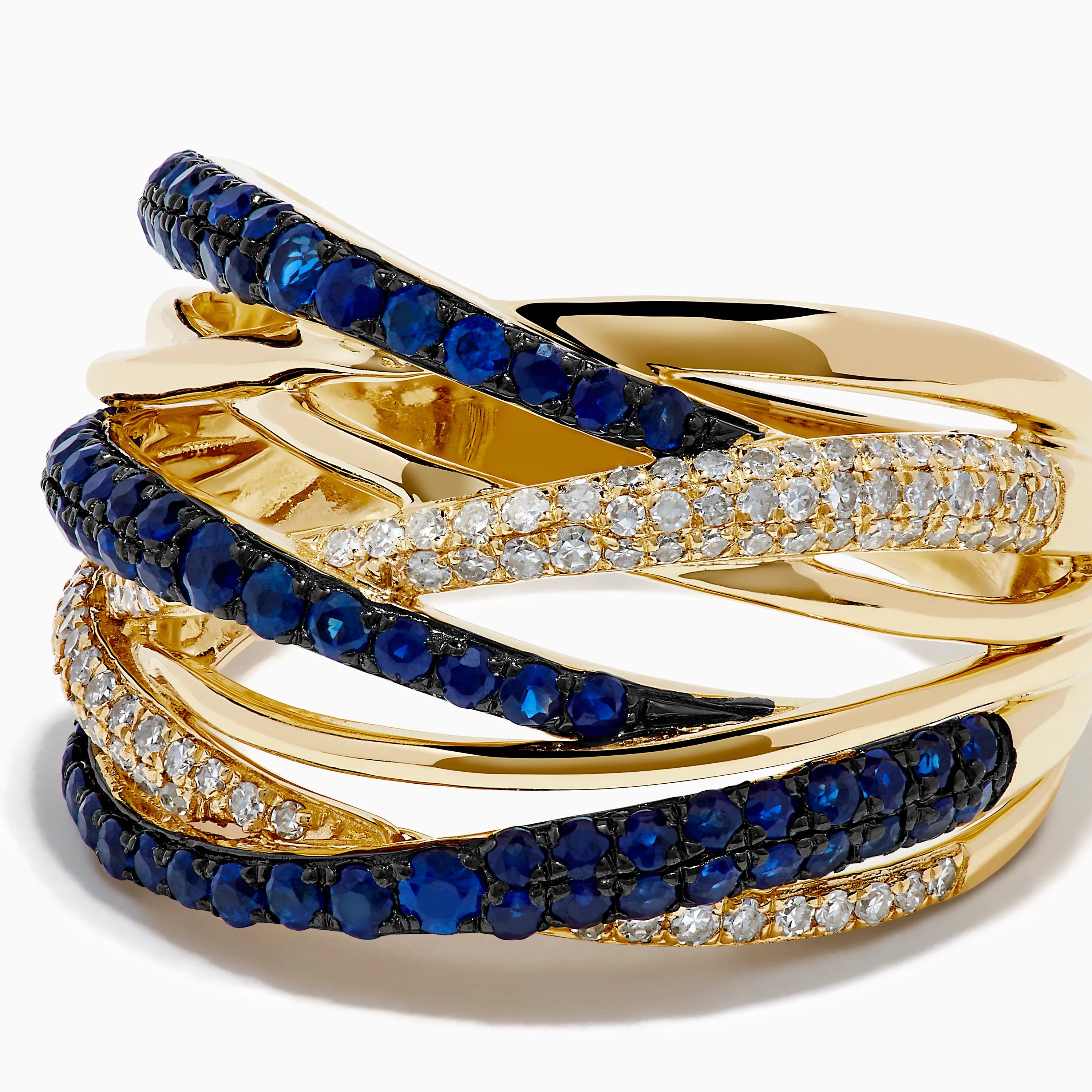 14K Yellow Gold Sapphire and Diamond Crossover Ring - Image 2