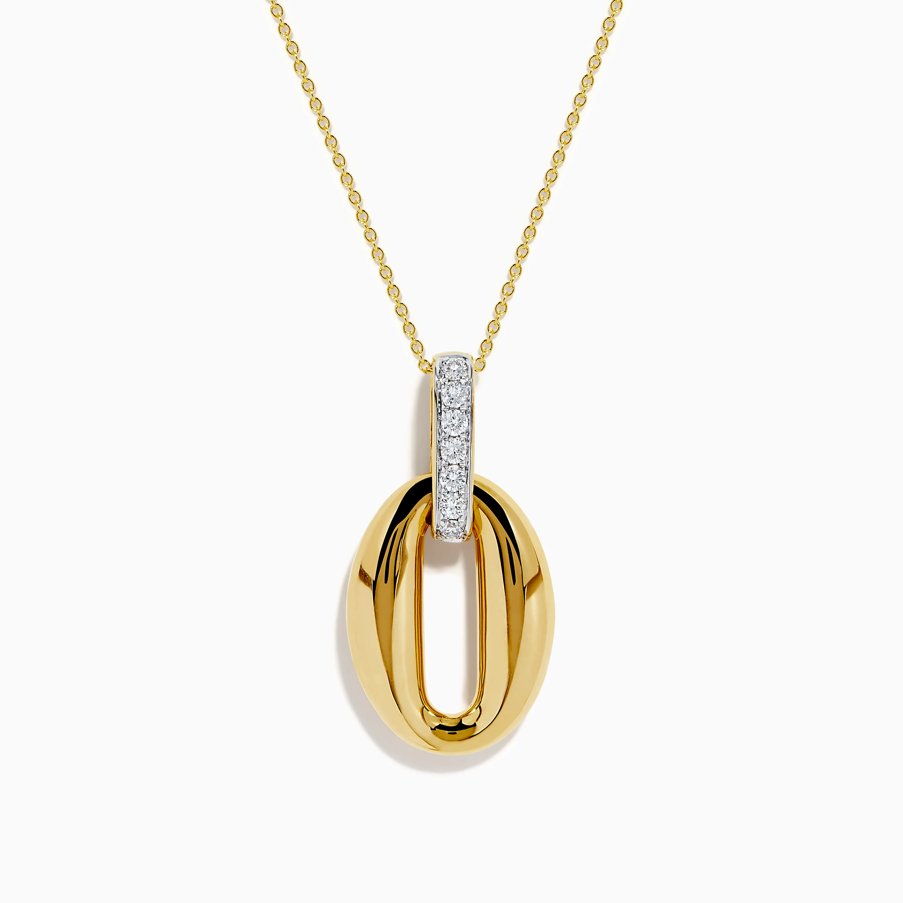 14K Yellow Gold Sculptural Oval Drop Pendant with Diamond Accents