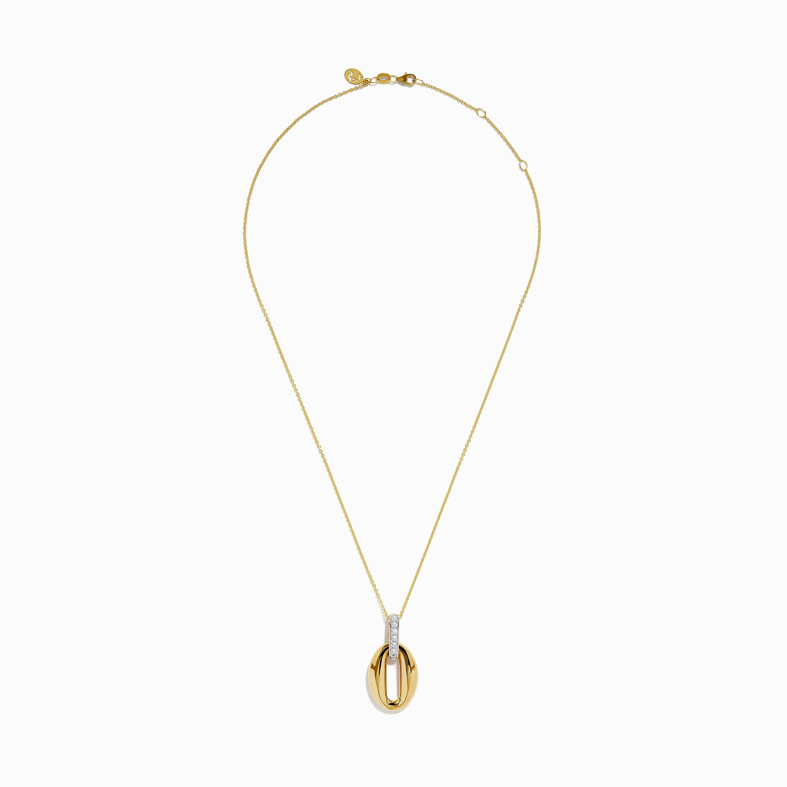 14K Yellow Gold Sculptural Oval Drop Pendant with Diamond Accents - Image 3