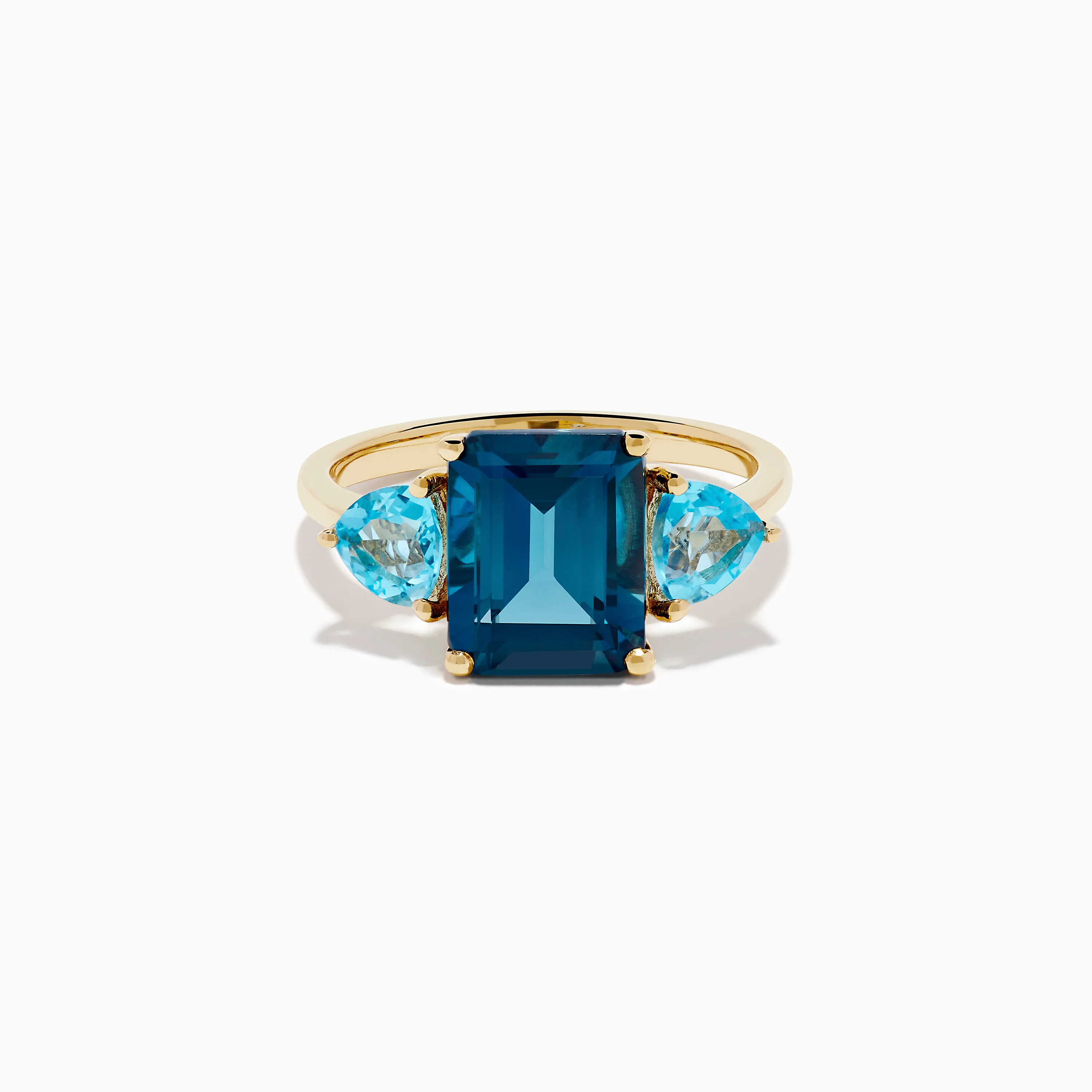 14K Yellow Gold Sky Blue and London Blue Topaz 3 Stone Ring
