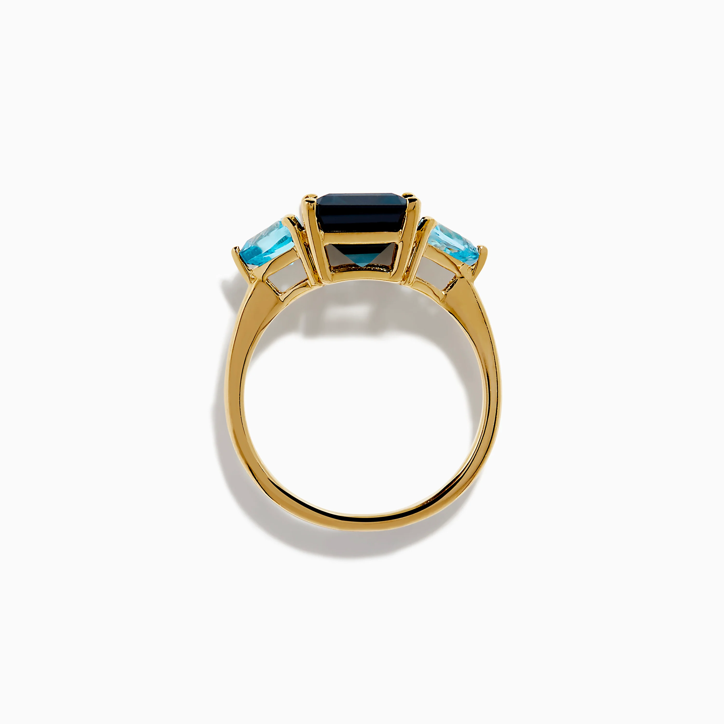 14K Yellow Gold Sky Blue and London Blue Topaz 3 Stone Ring - Image 3