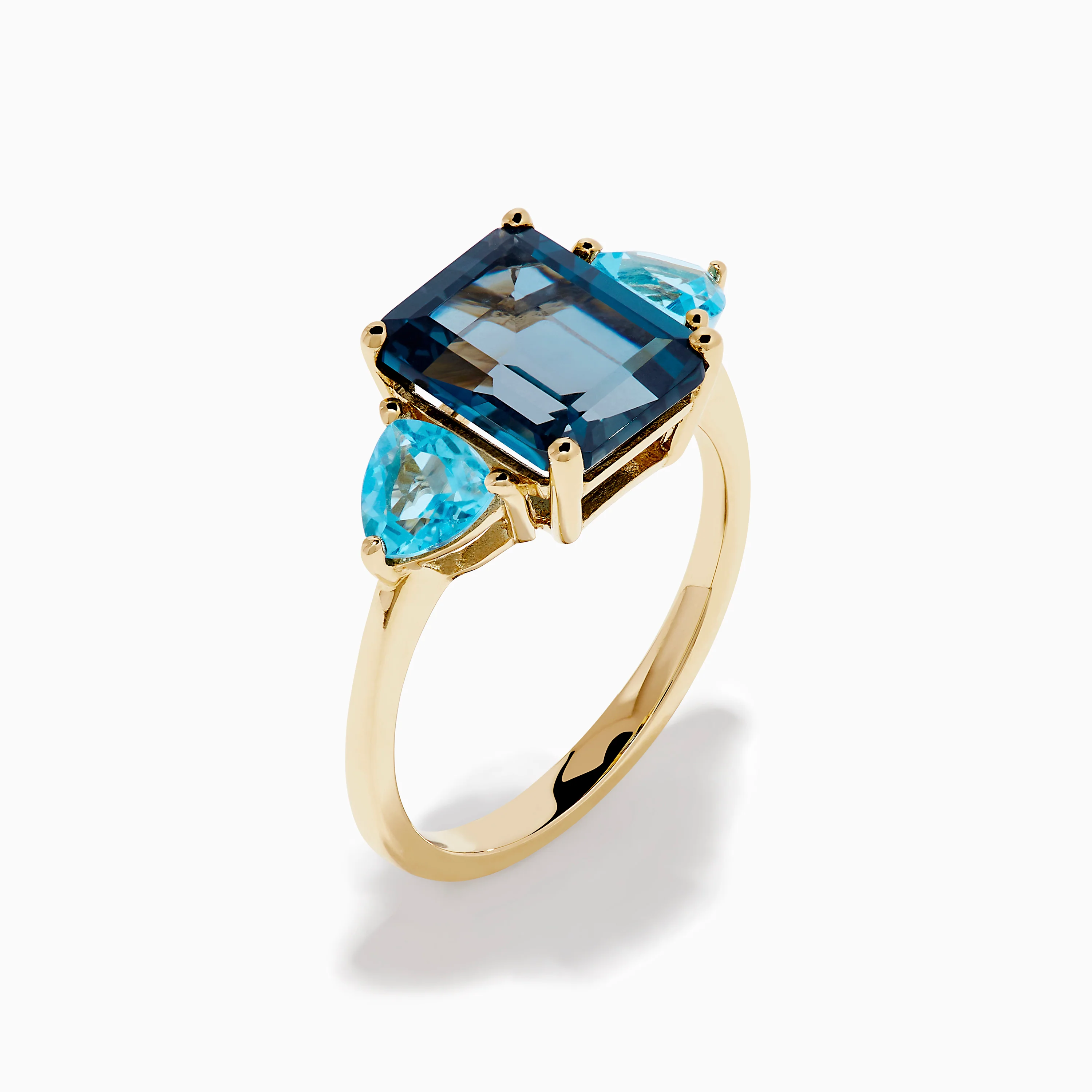 14K Yellow Gold Sky Blue and London Blue Topaz 3 Stone Ring - Image 4
