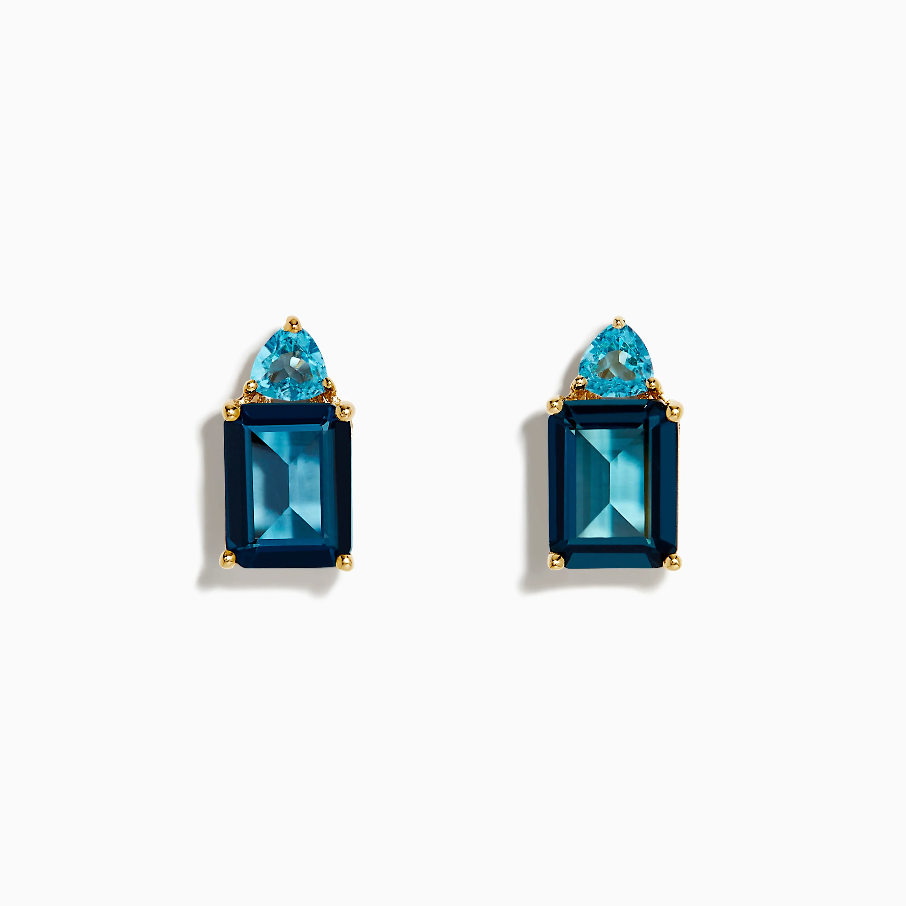 14K Yellow Gold Sky Blue and London Blue Topaz Stud Earrings
