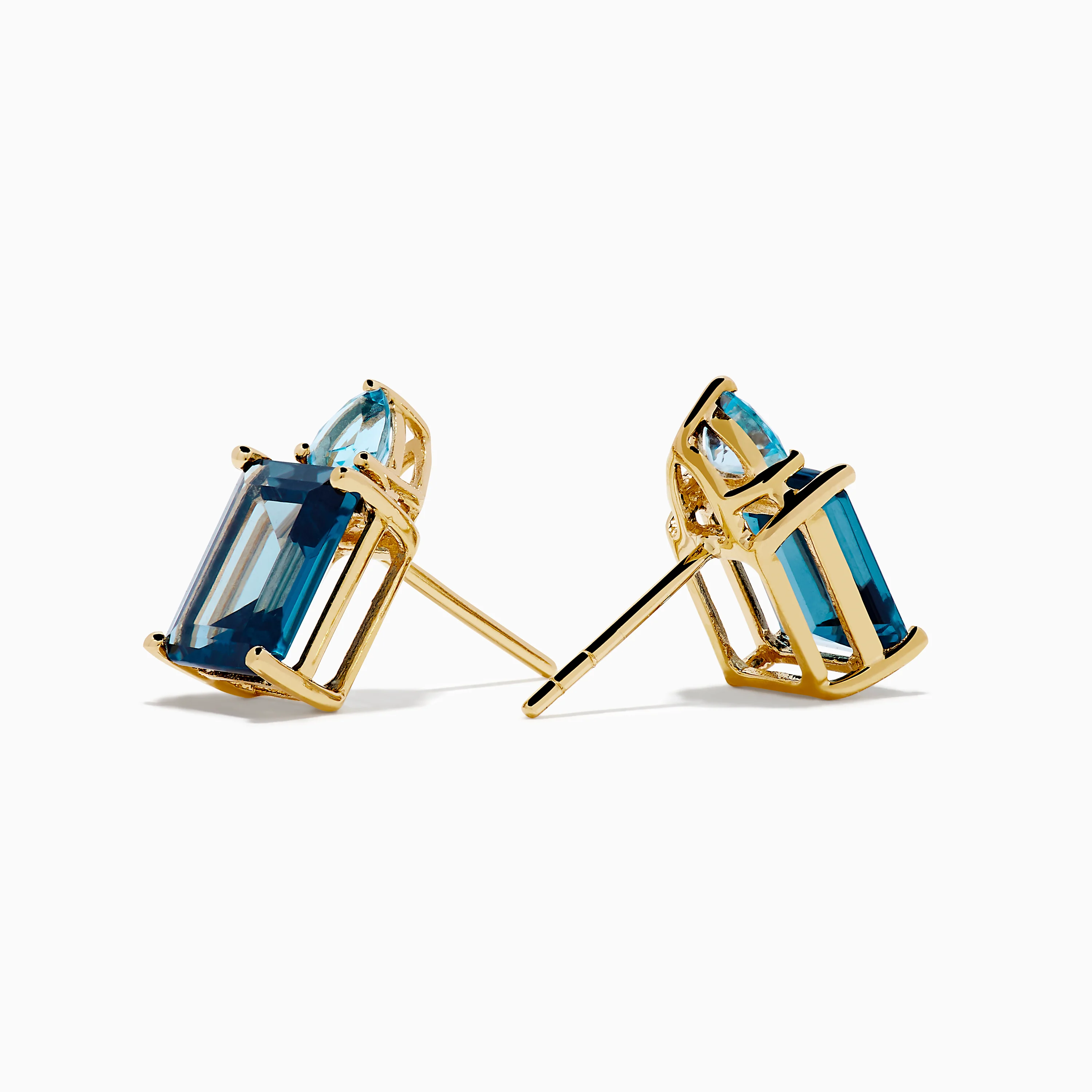 14K Yellow Gold Sky Blue and London Blue Topaz Stud Earrings - Image 2