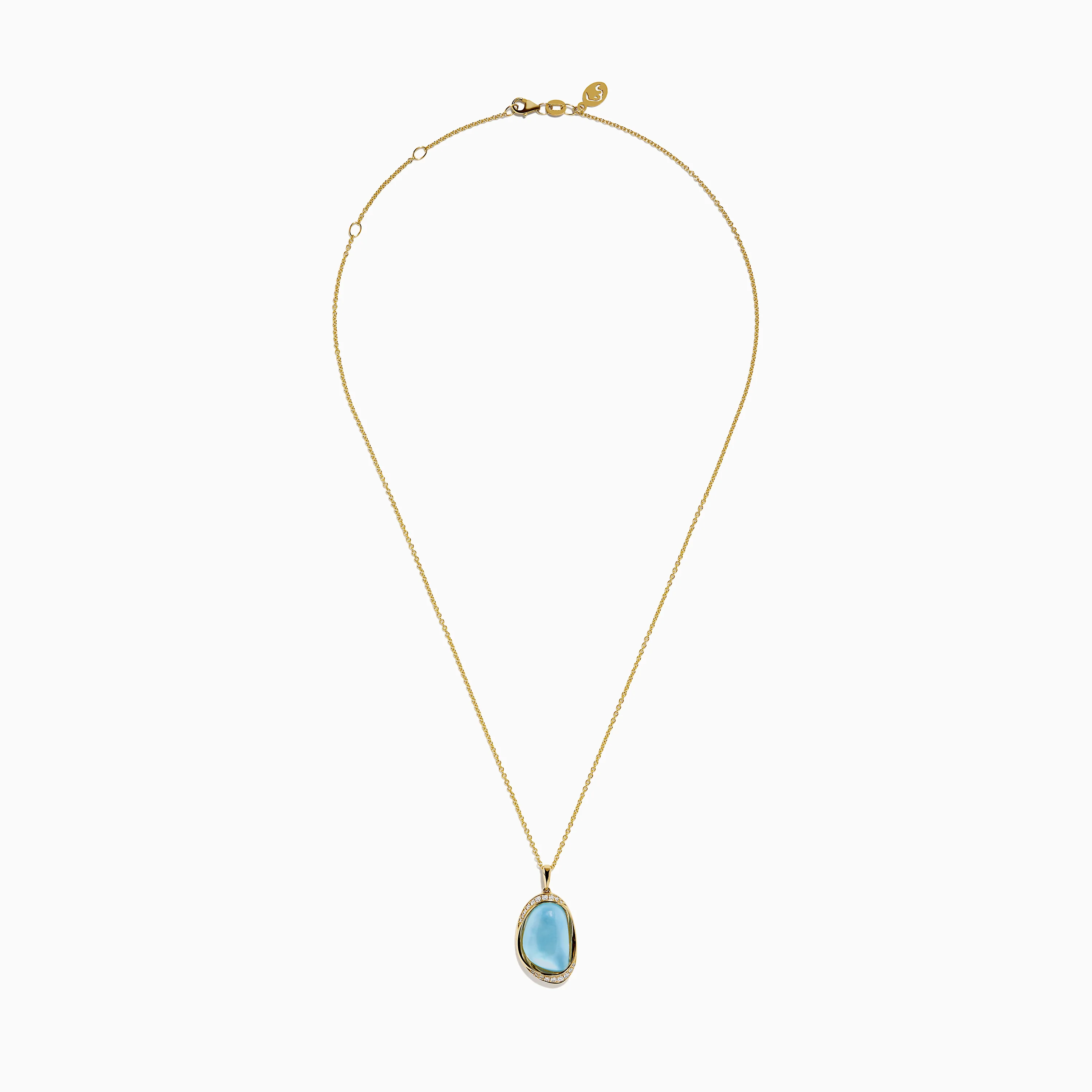 14K Yellow Gold Sky Blue Topaz and Mother of Pearl Doublet Pendant - Image 3