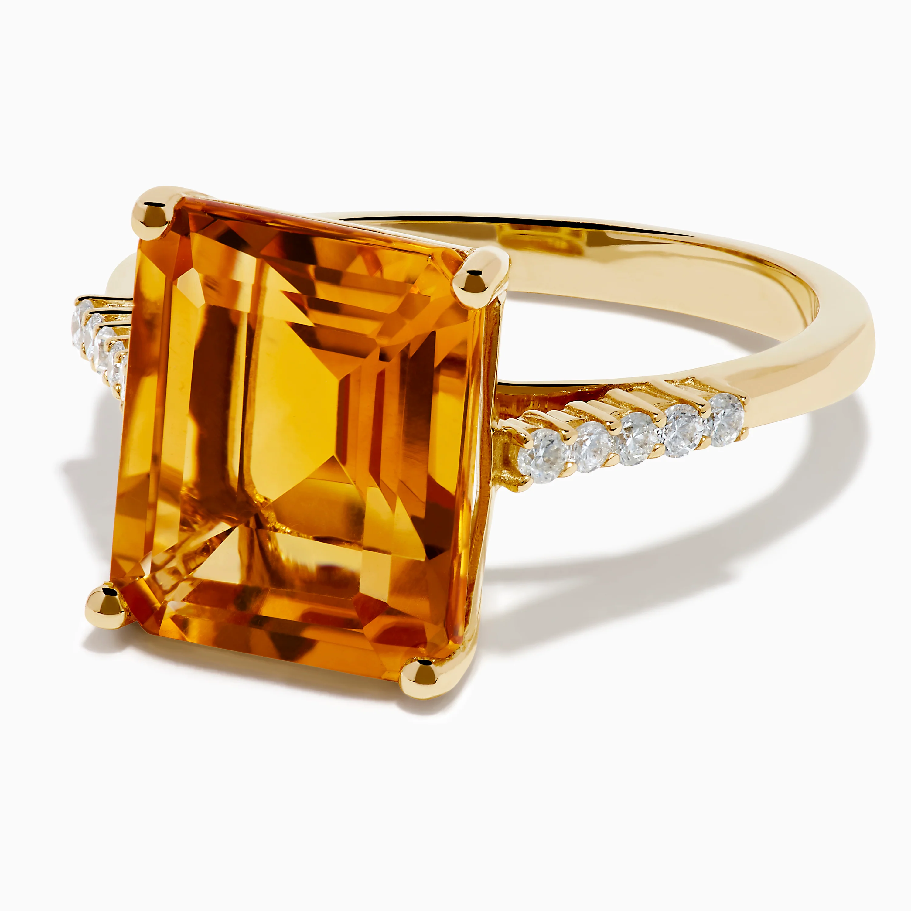 14K Yellow Gold Step Cut Citrine and Diamond Cocktail Ring - Image 2