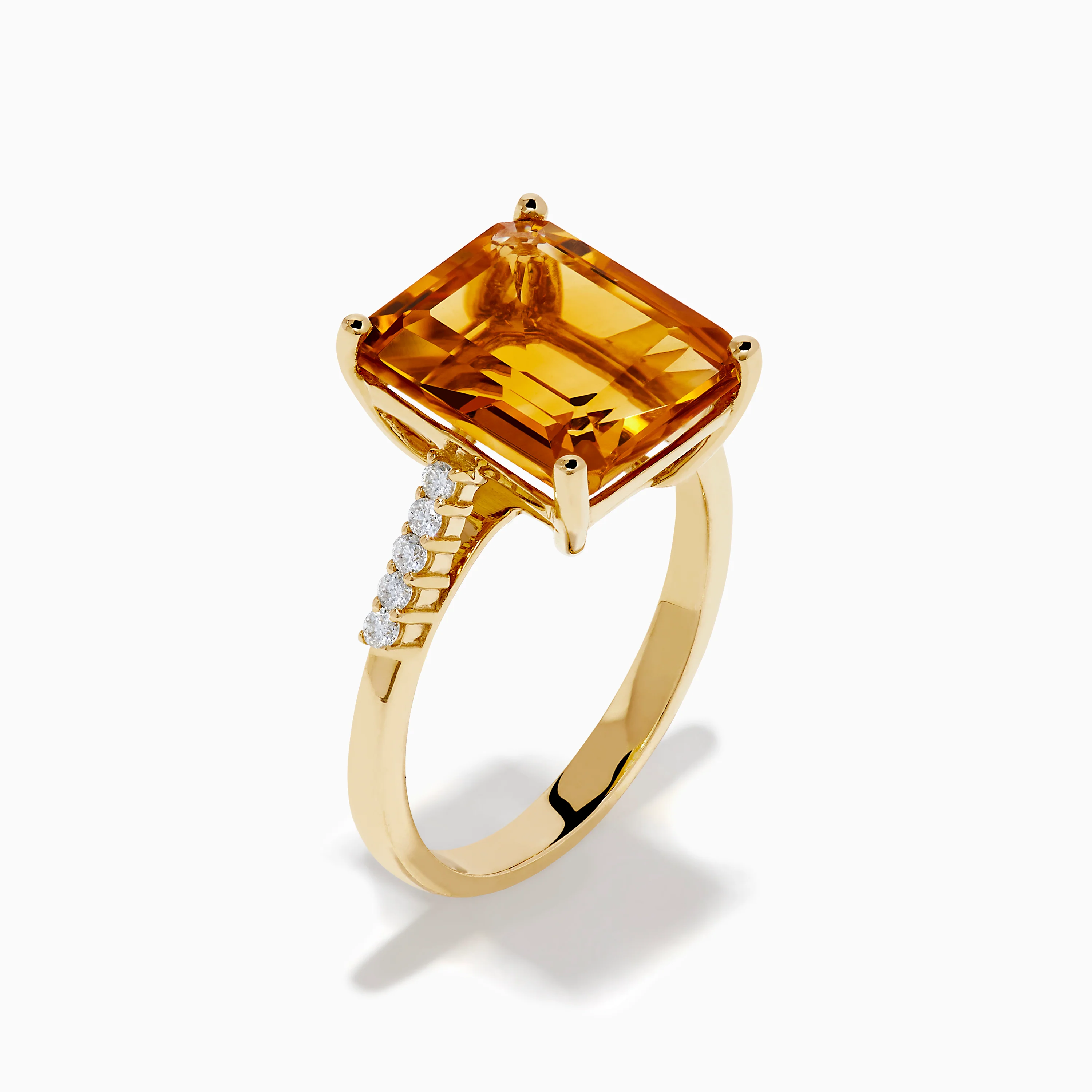 14K Yellow Gold Step Cut Citrine and Diamond Cocktail Ring - Image 4