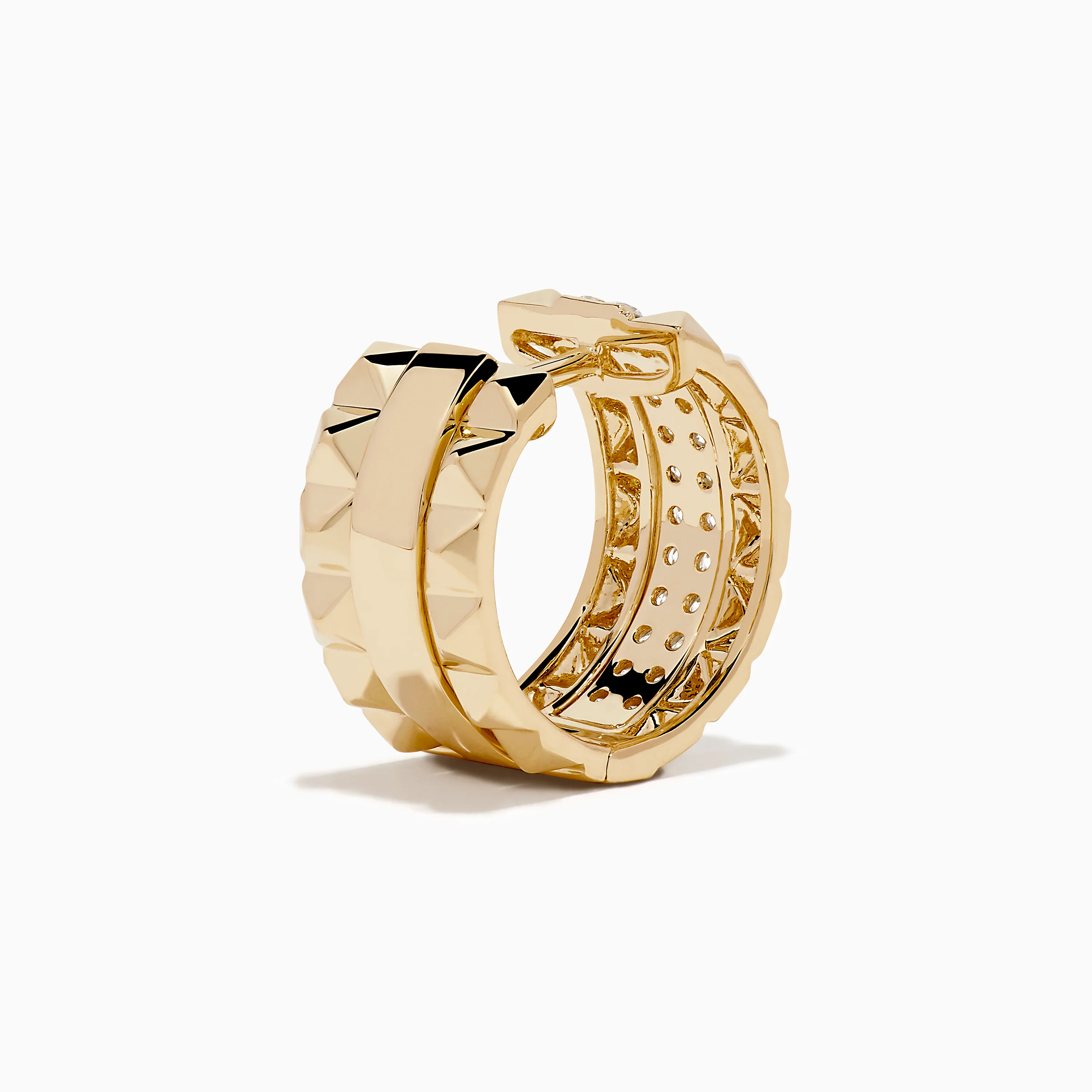 14K Yellow Gold Studded Diamond Chunky Mini Hoop Earrings - Image 4