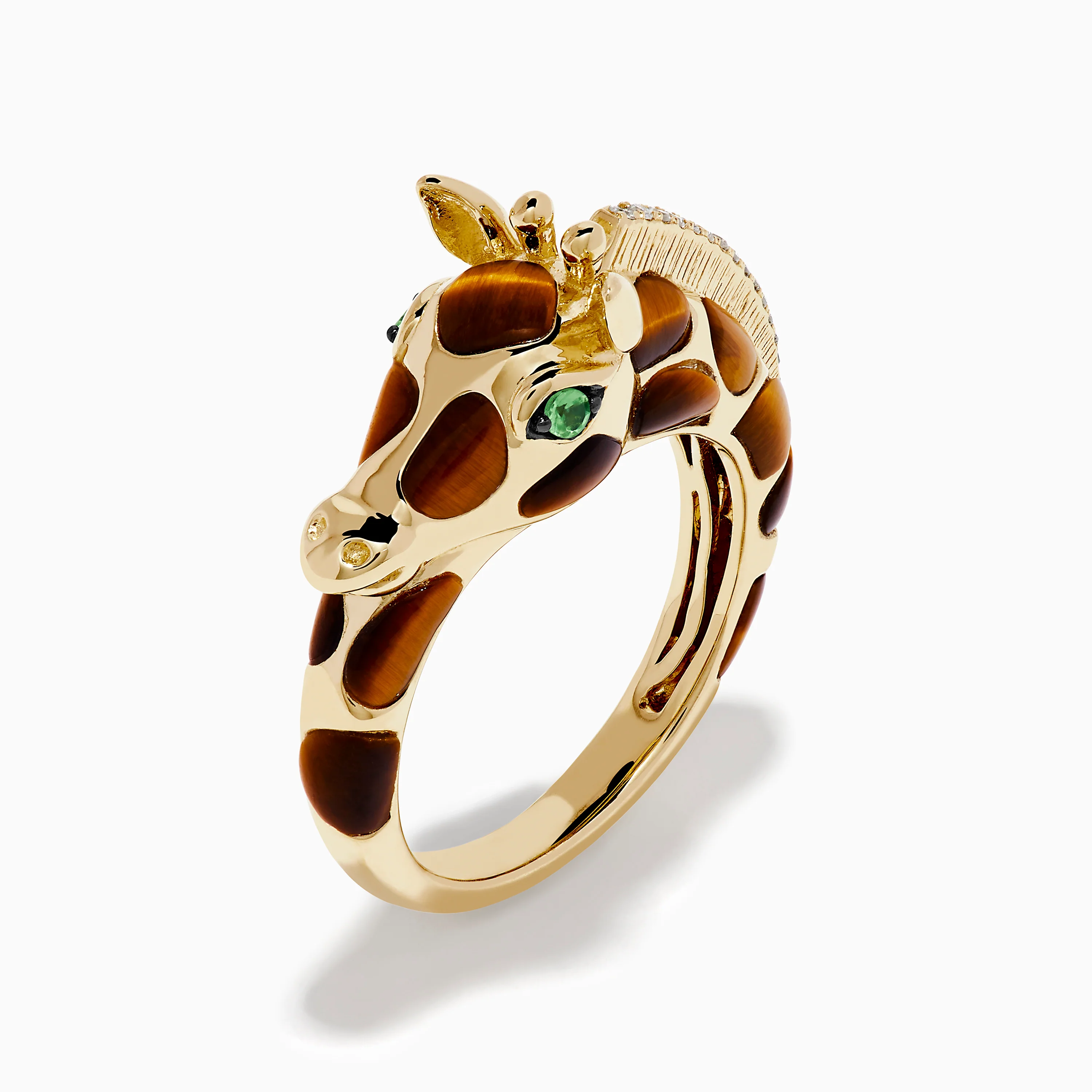 14K Yellow Gold Tiger's Eye and Diamond Giraffe Ring