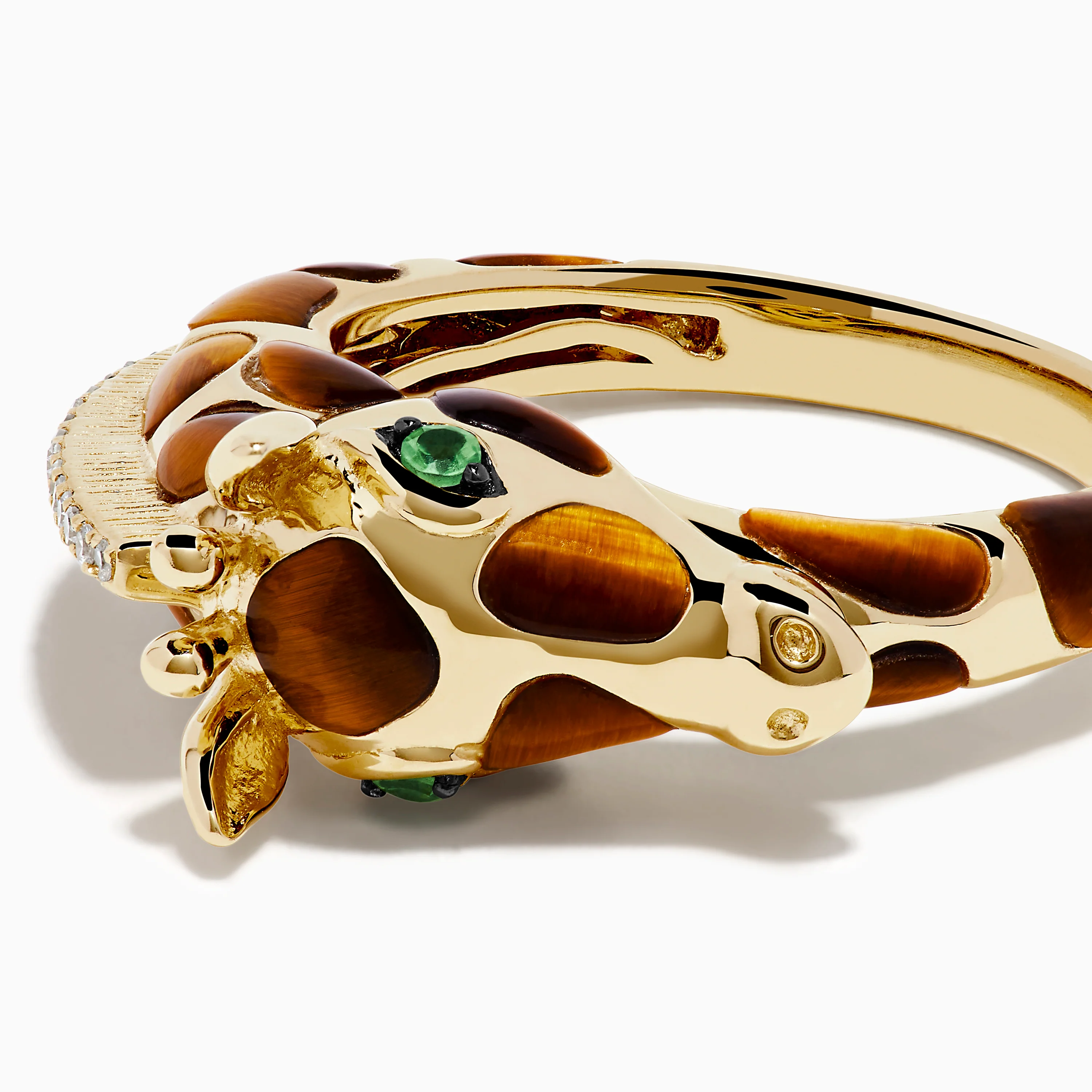 14K Yellow Gold Tiger's Eye and Diamond Giraffe Ring - Image 2