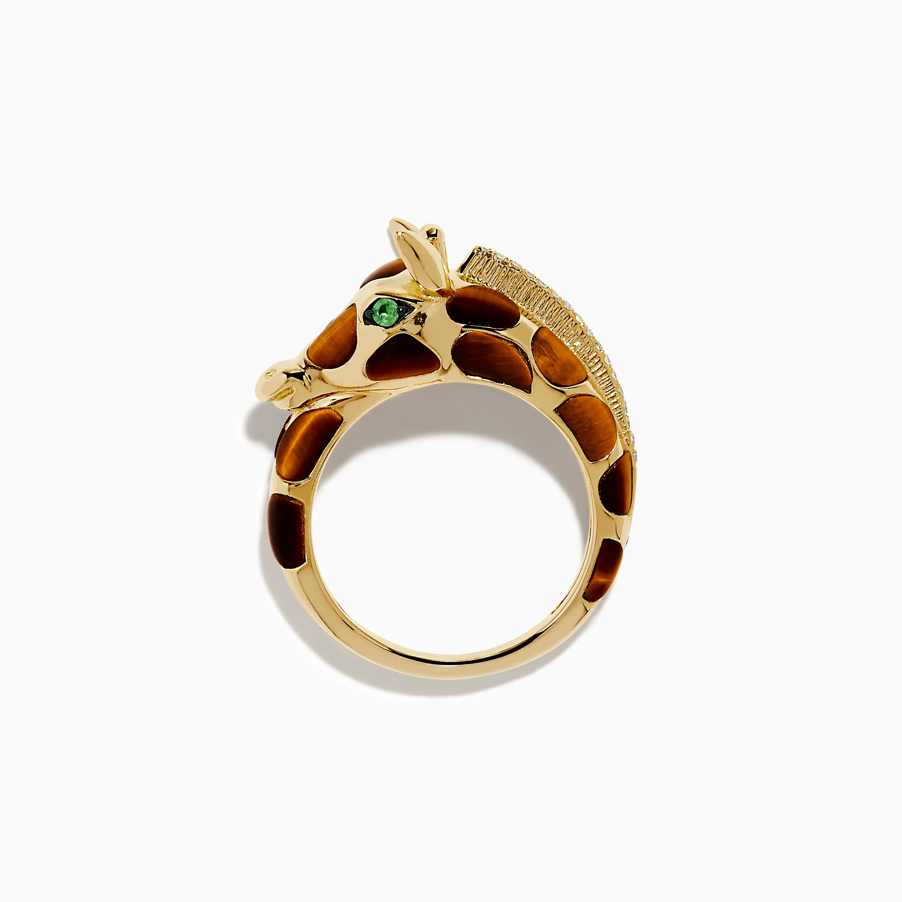 14K Yellow Gold Tiger's Eye and Diamond Giraffe Ring - Image 3
