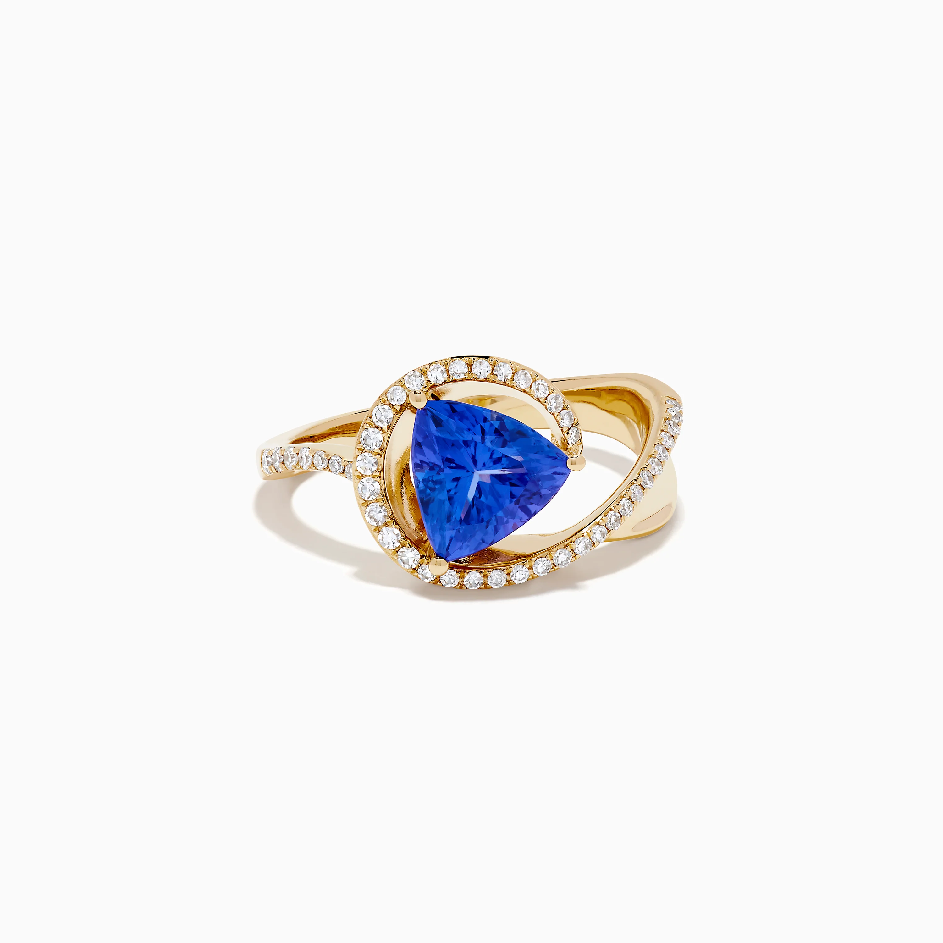 14K Yellow Gold Trillion Tanzanite and Diamond Swirl Ring