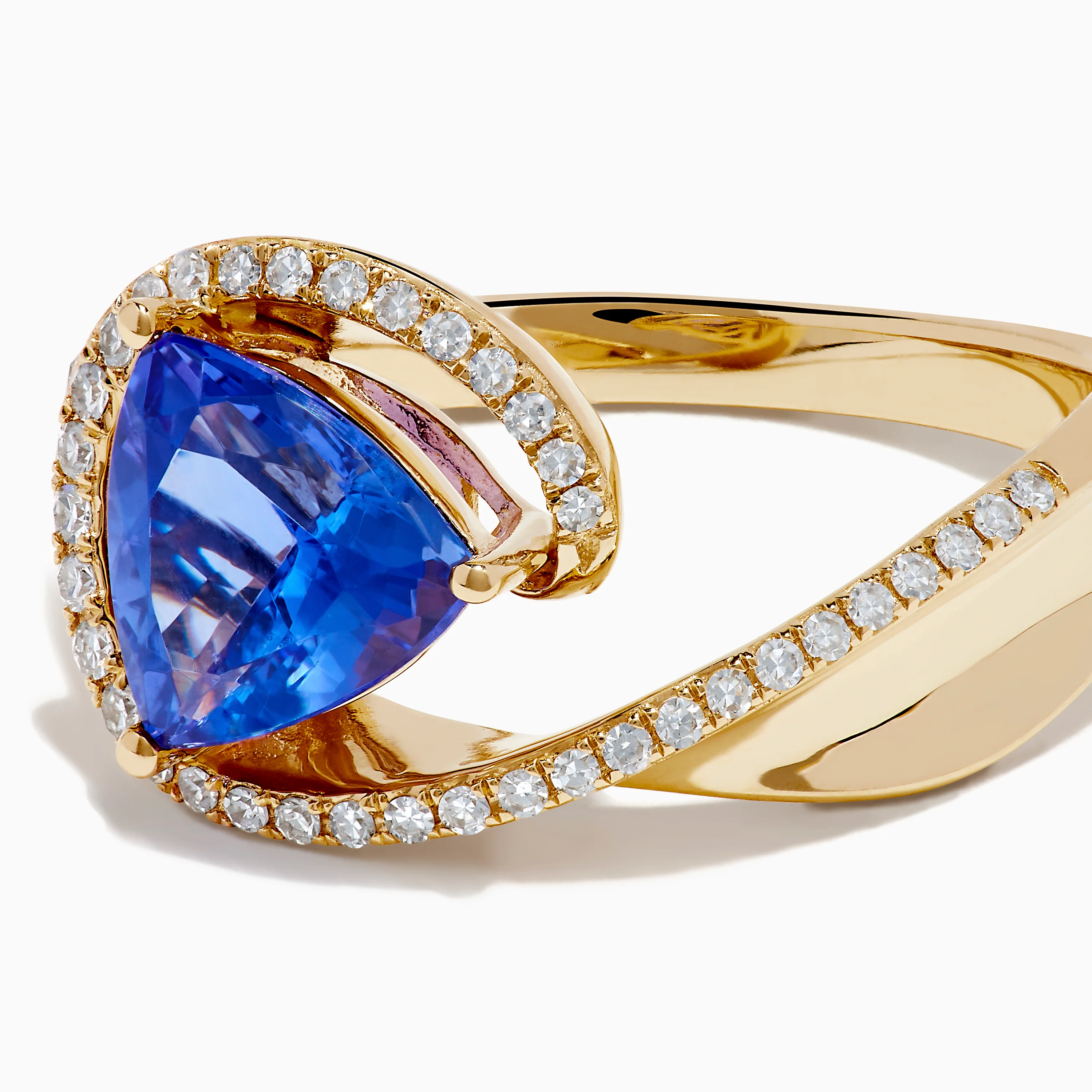 14K Yellow Gold Trillion Tanzanite and Diamond Swirl Ring - Image 2