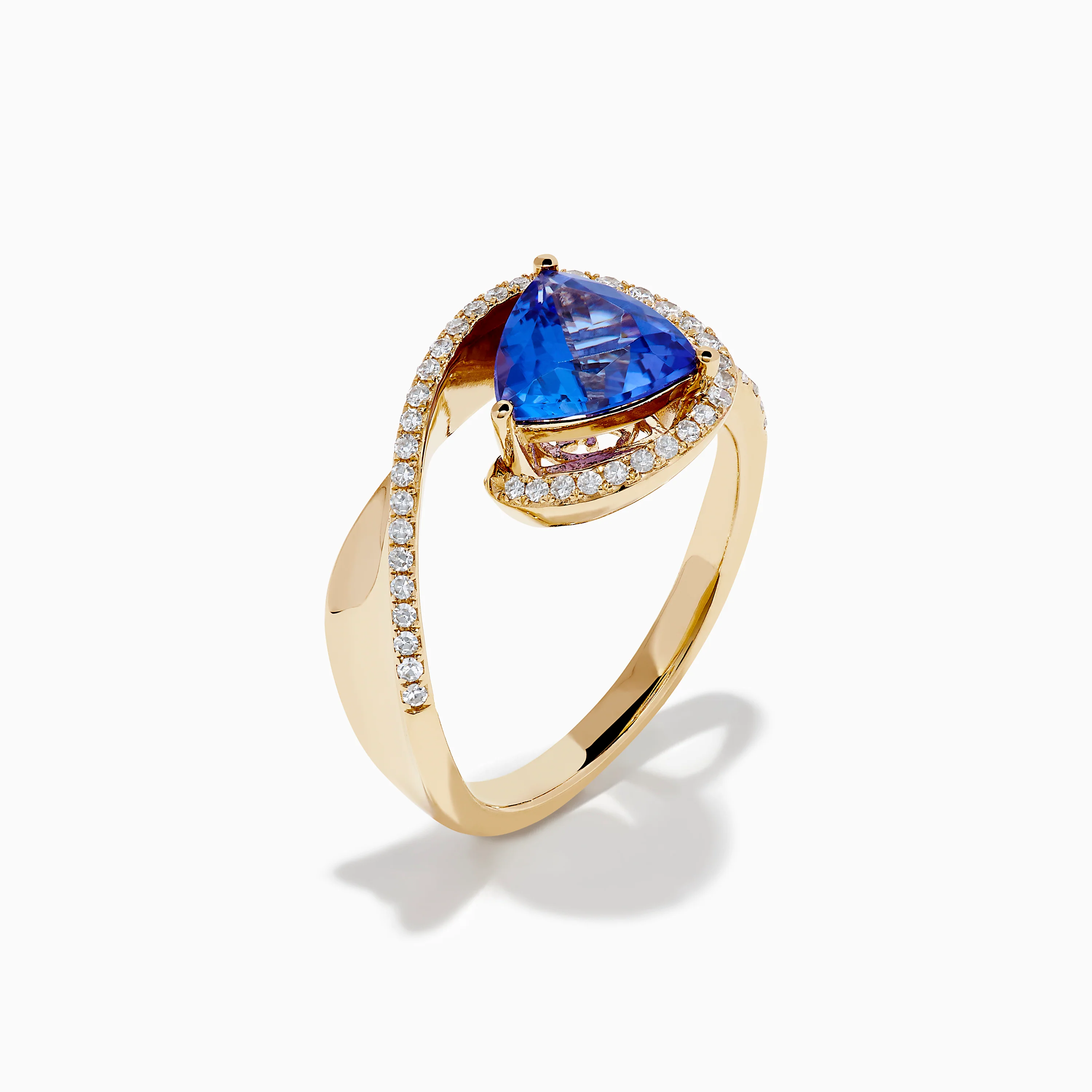 14K Yellow Gold Trillion Tanzanite and Diamond Swirl Ring - Image 4