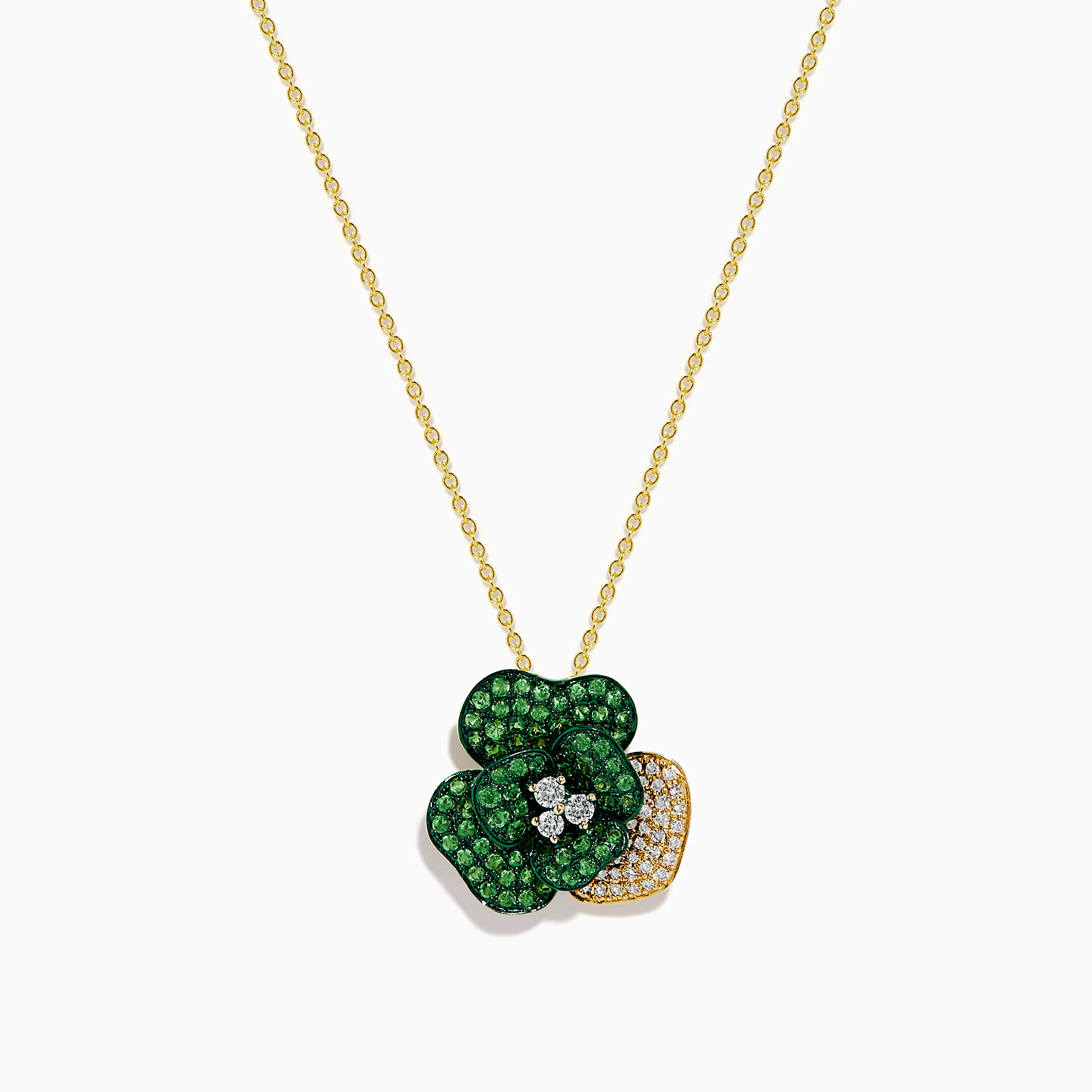 14K Yellow Gold Tsavorite and Diamond Flower Pendant