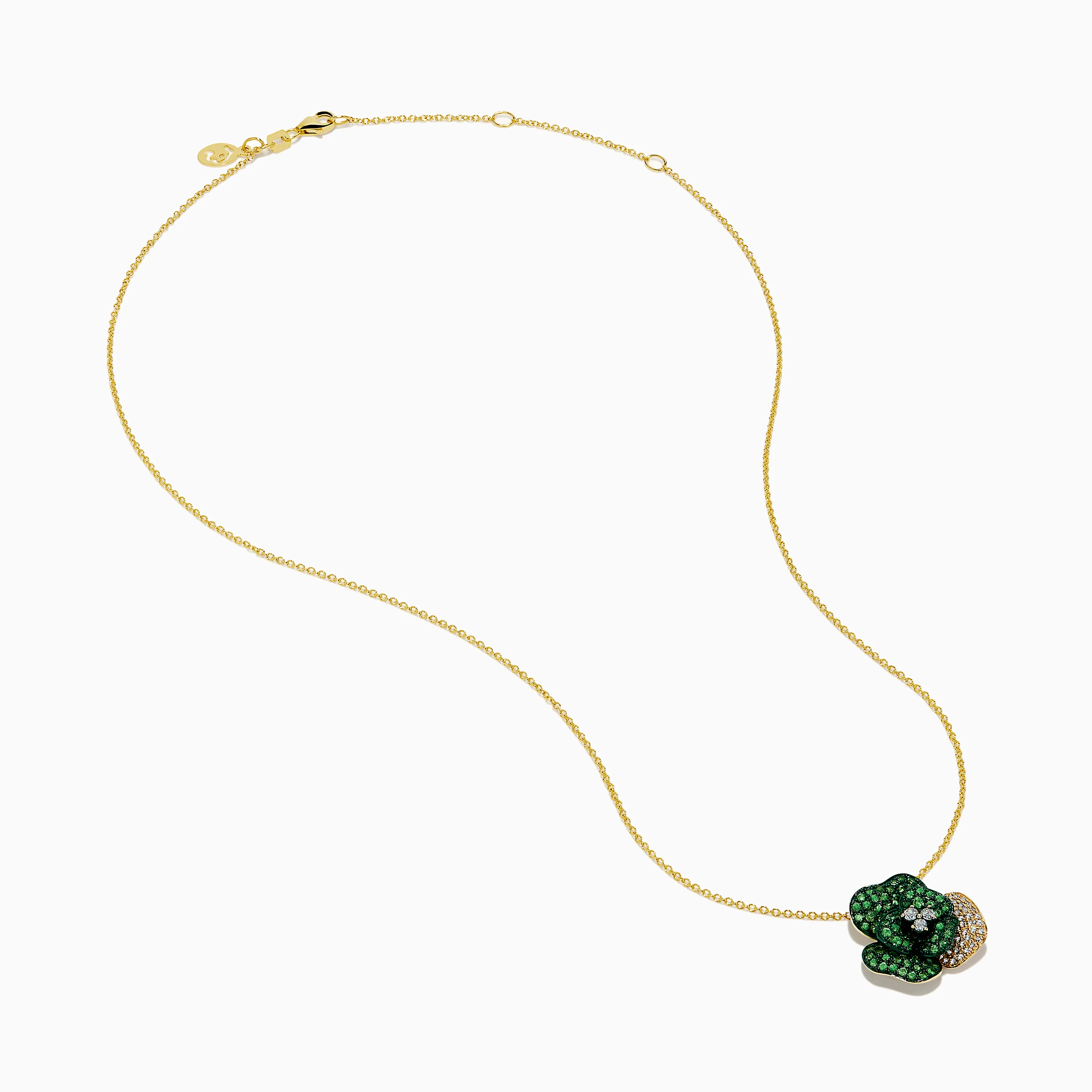 14K Yellow Gold Tsavorite and Diamond Flower Pendant - Image 2