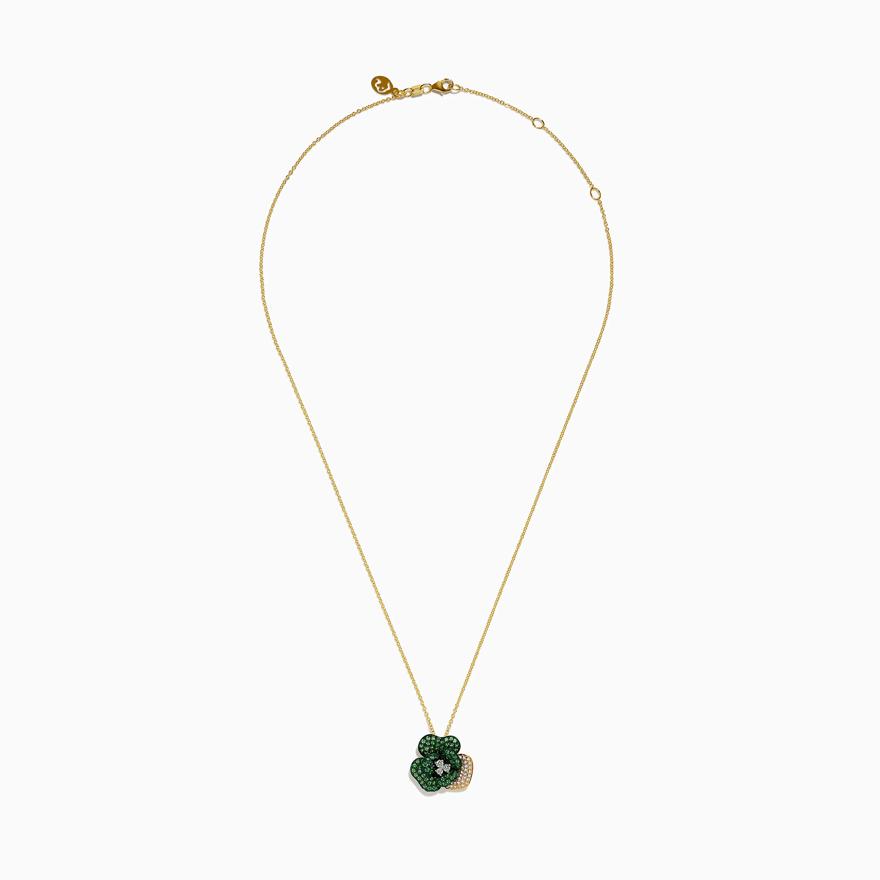 14K Yellow Gold Tsavorite and Diamond Flower Pendant - Image 3