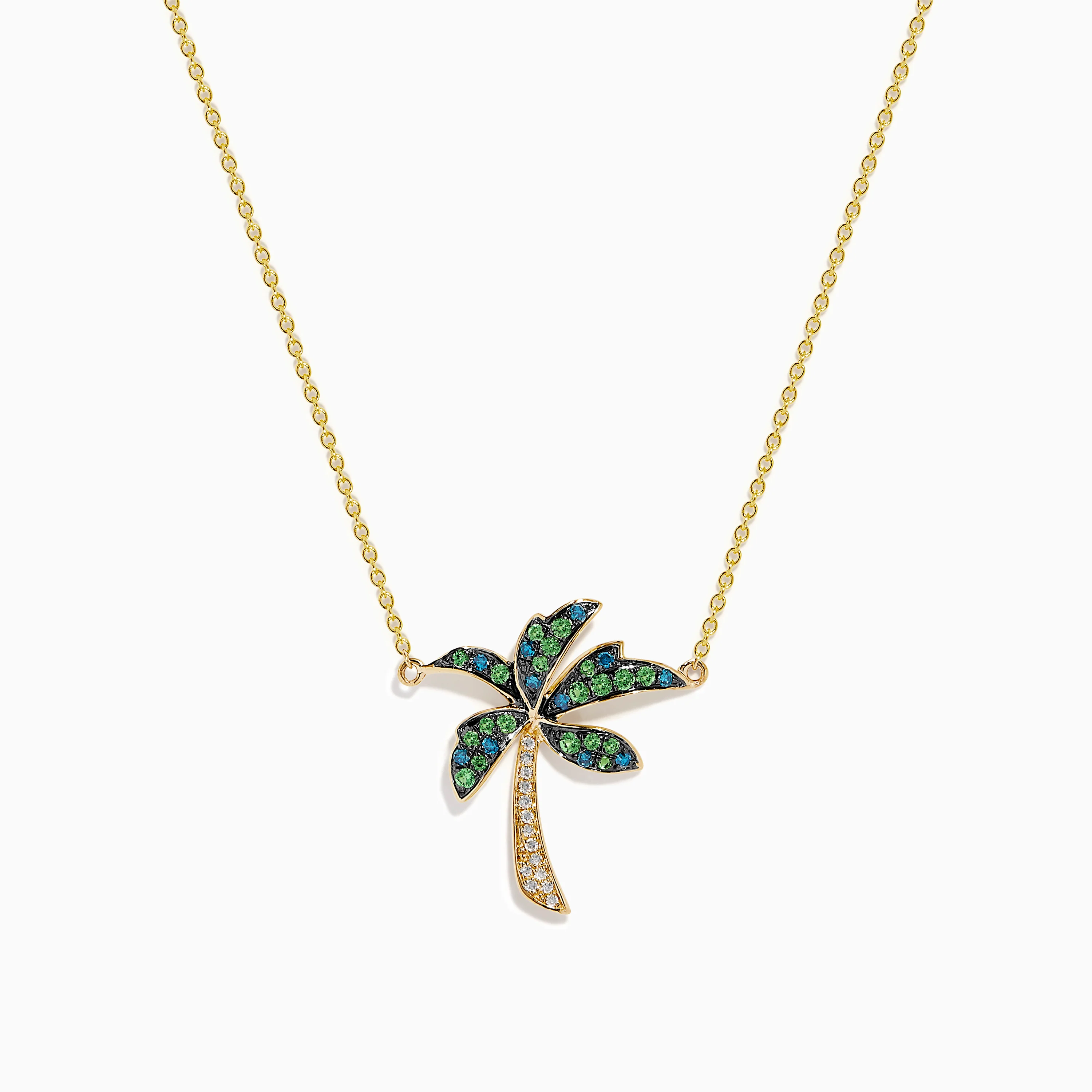 14K Yellow Gold Tsavorite and Diamond Palm Tree Pendant