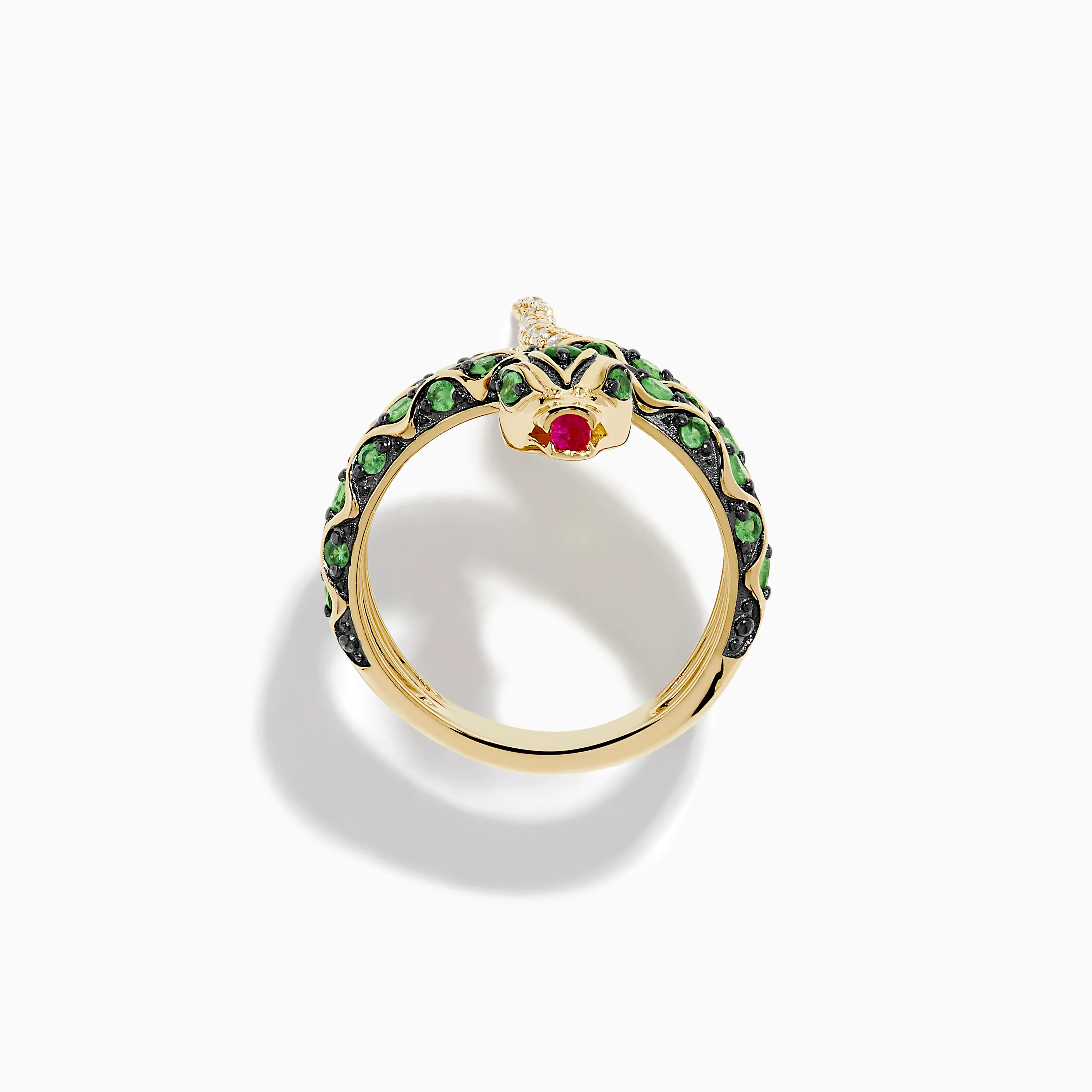 14K Yellow Gold Tsavorite and Diamond Snake Ring - Image 3