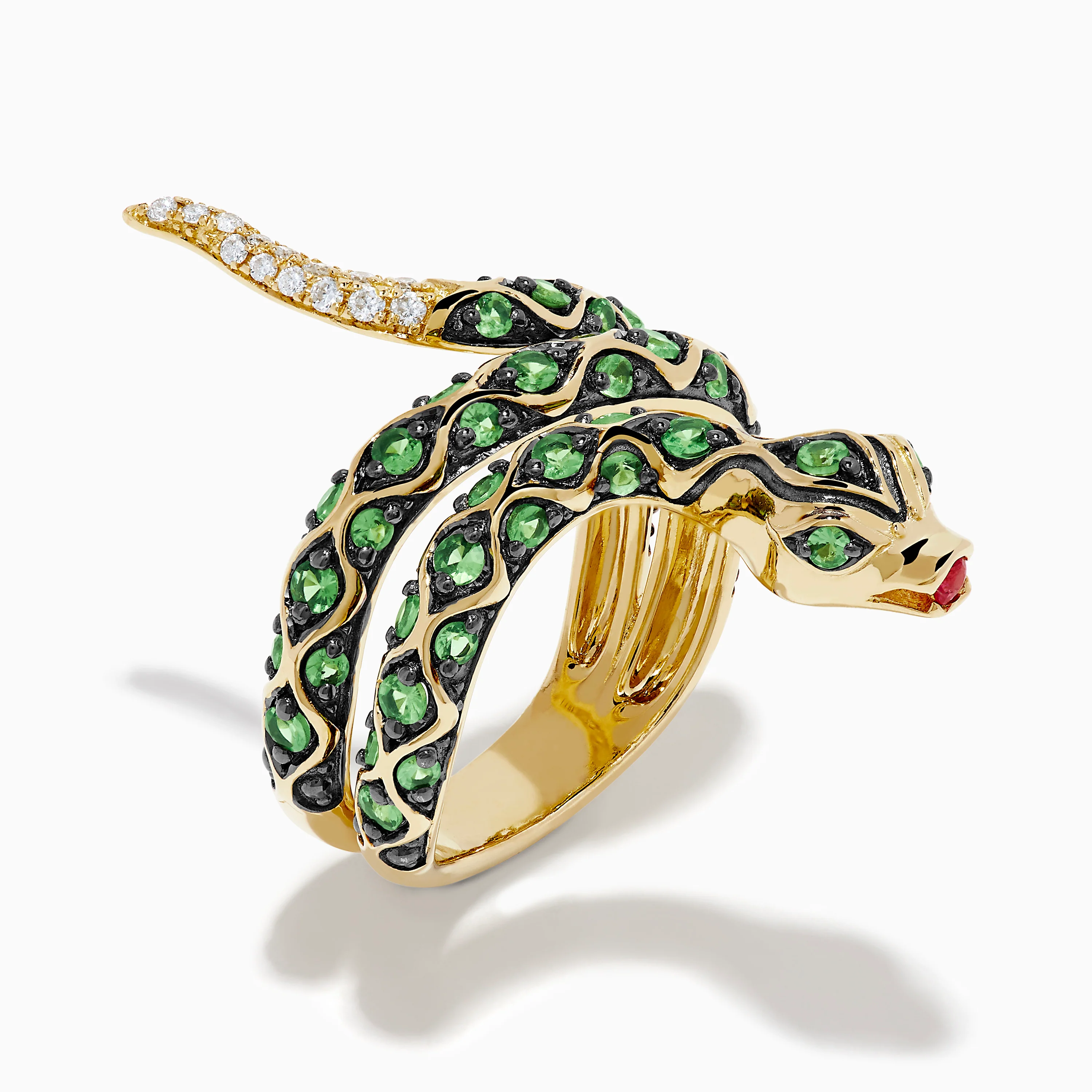 14K Yellow Gold Tsavorite and Diamond Snake Ring - Image 4