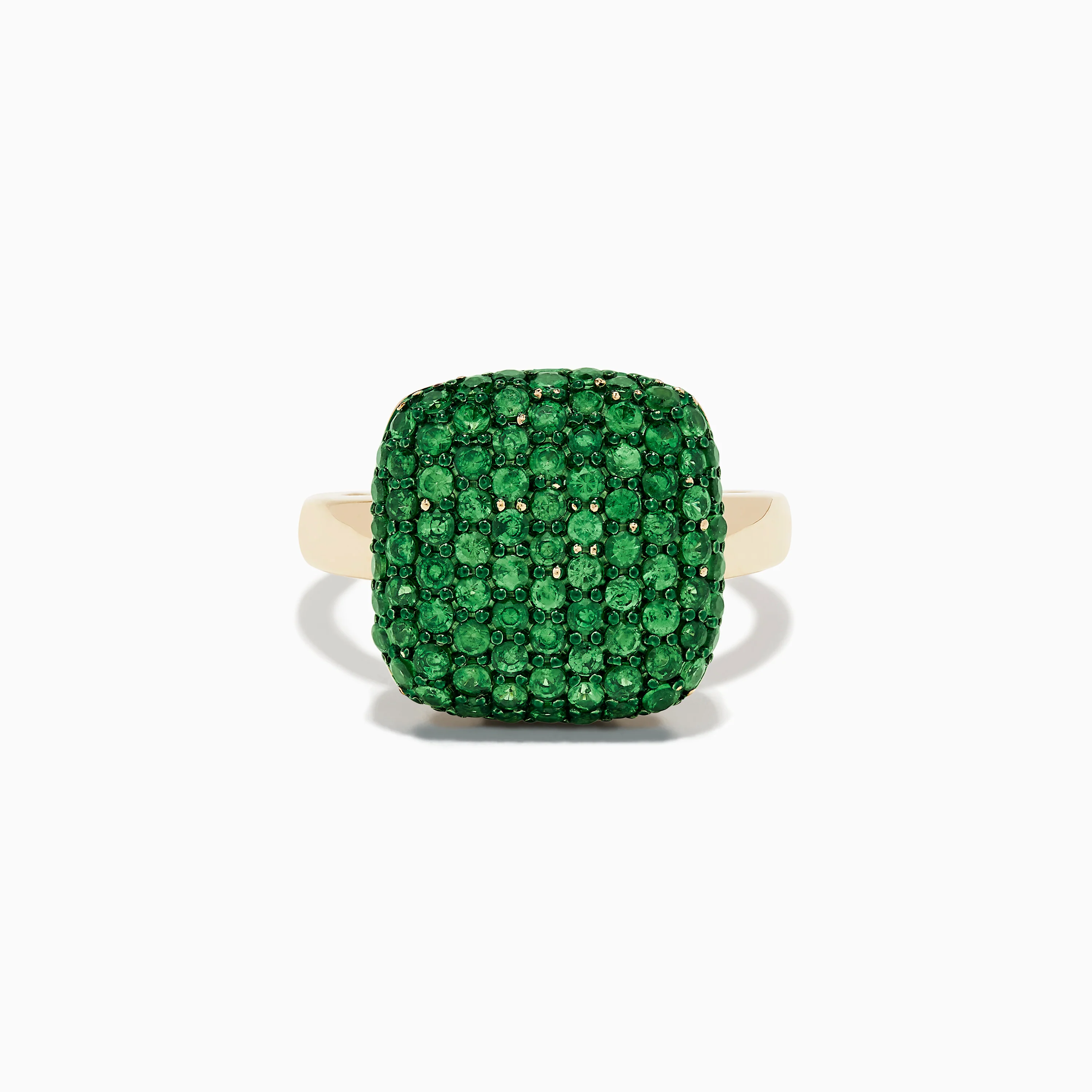 14K Yellow Gold Tsavorite Pave Ring with Green Rhodium