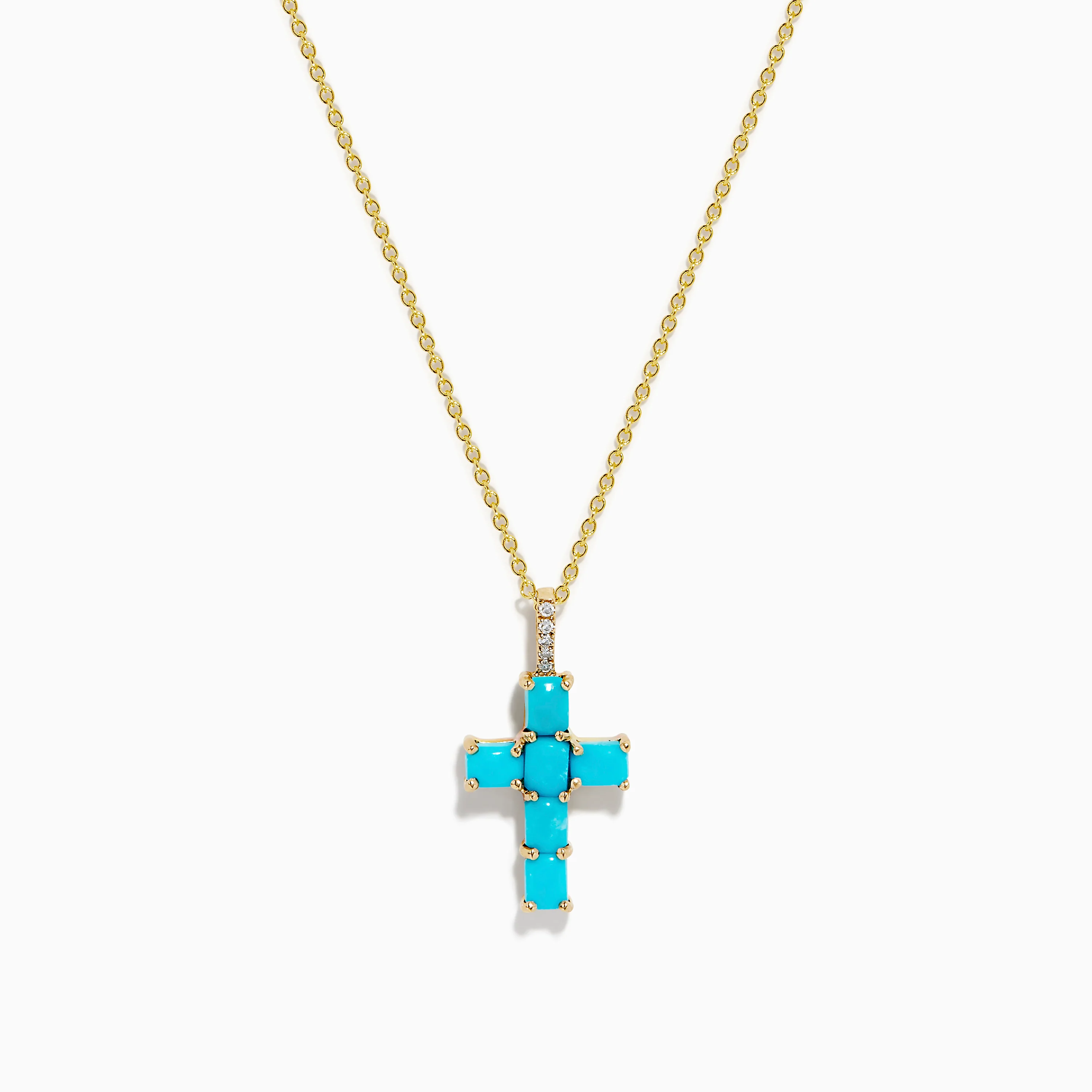 14K Yellow Gold Turquoise and Diamond Cross Pendant