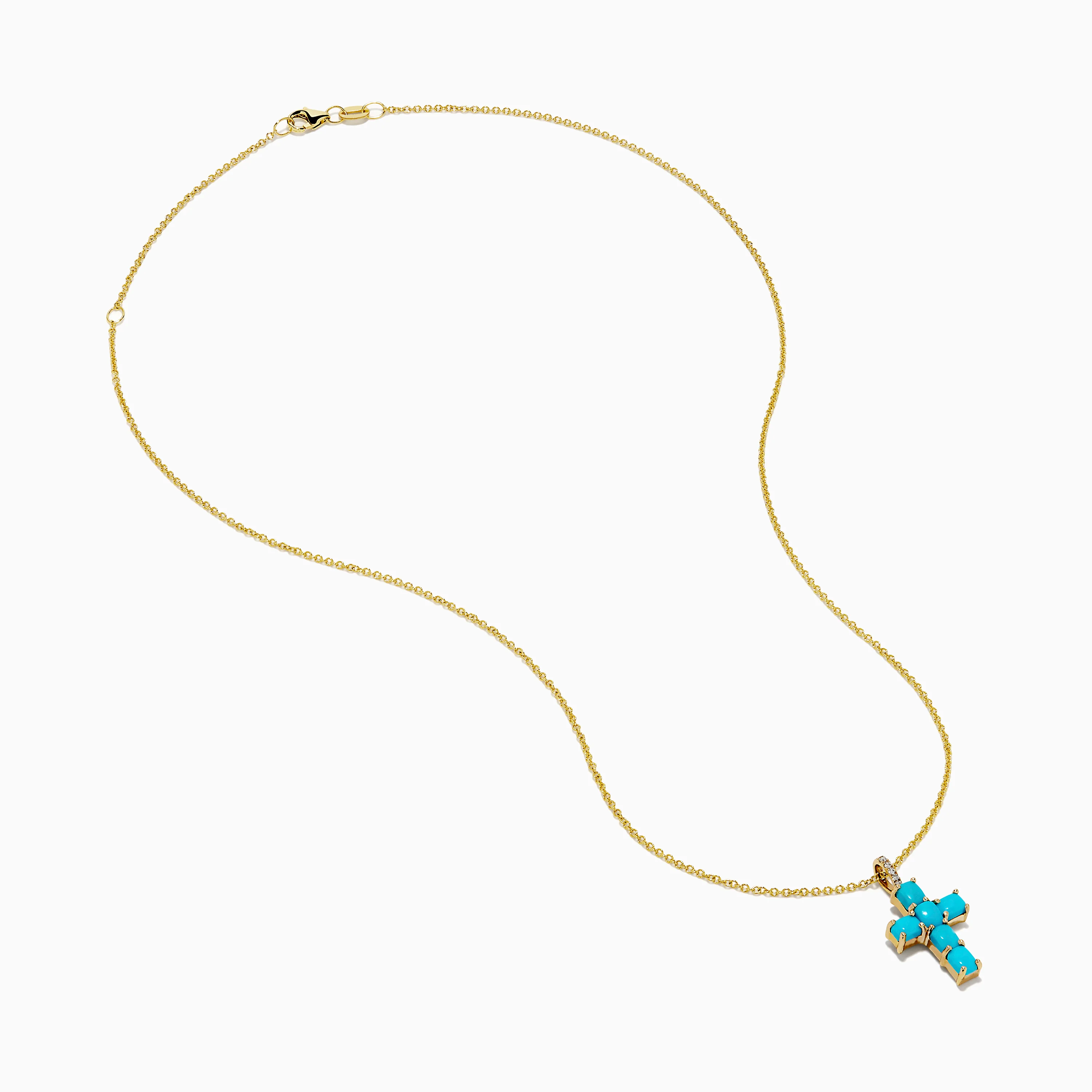 14K Yellow Gold Turquoise and Diamond Cross Pendant - Image 2