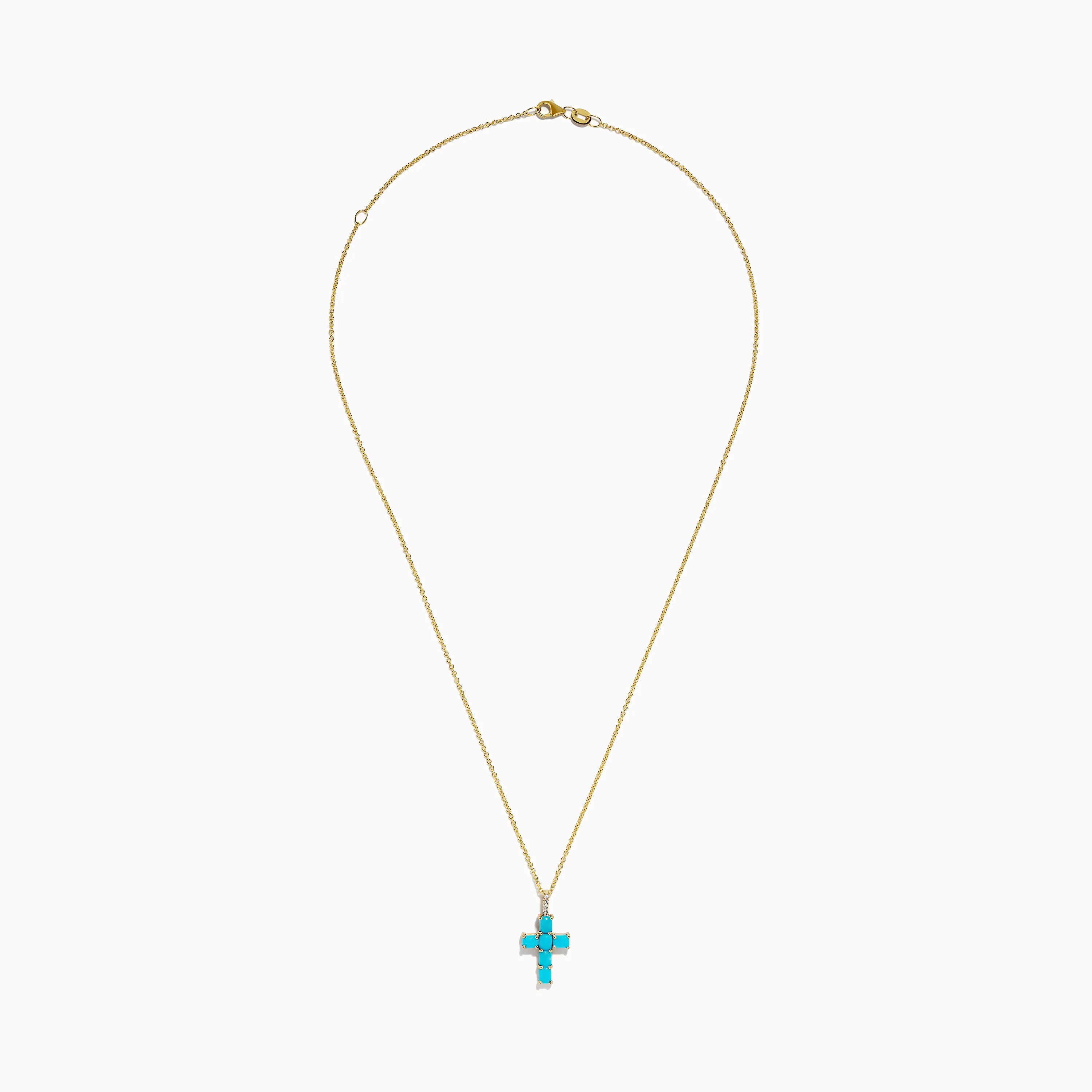 14K Yellow Gold Turquoise and Diamond Cross Pendant - Image 3