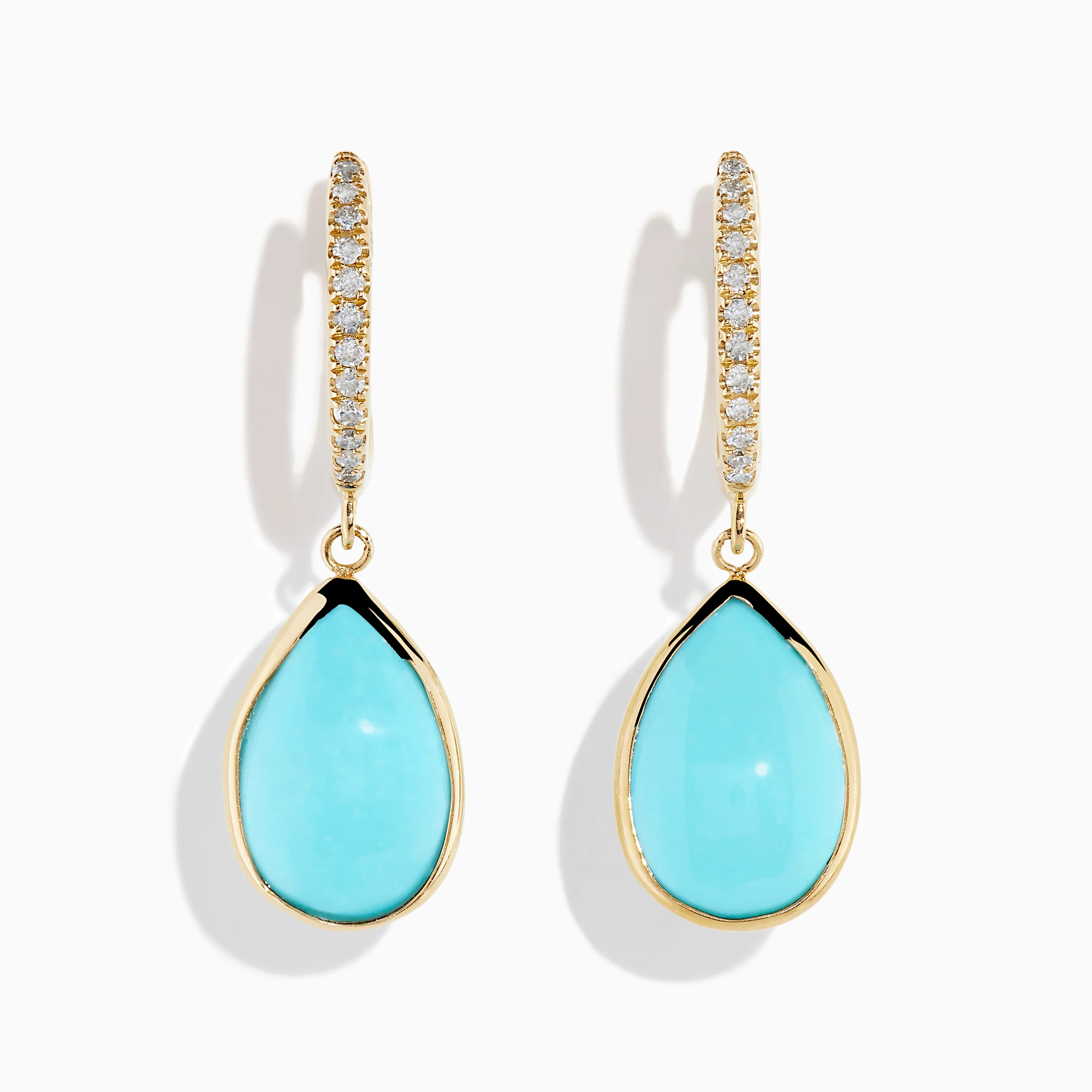14K Yellow Gold Turquoise and Diamond Drop Earrings