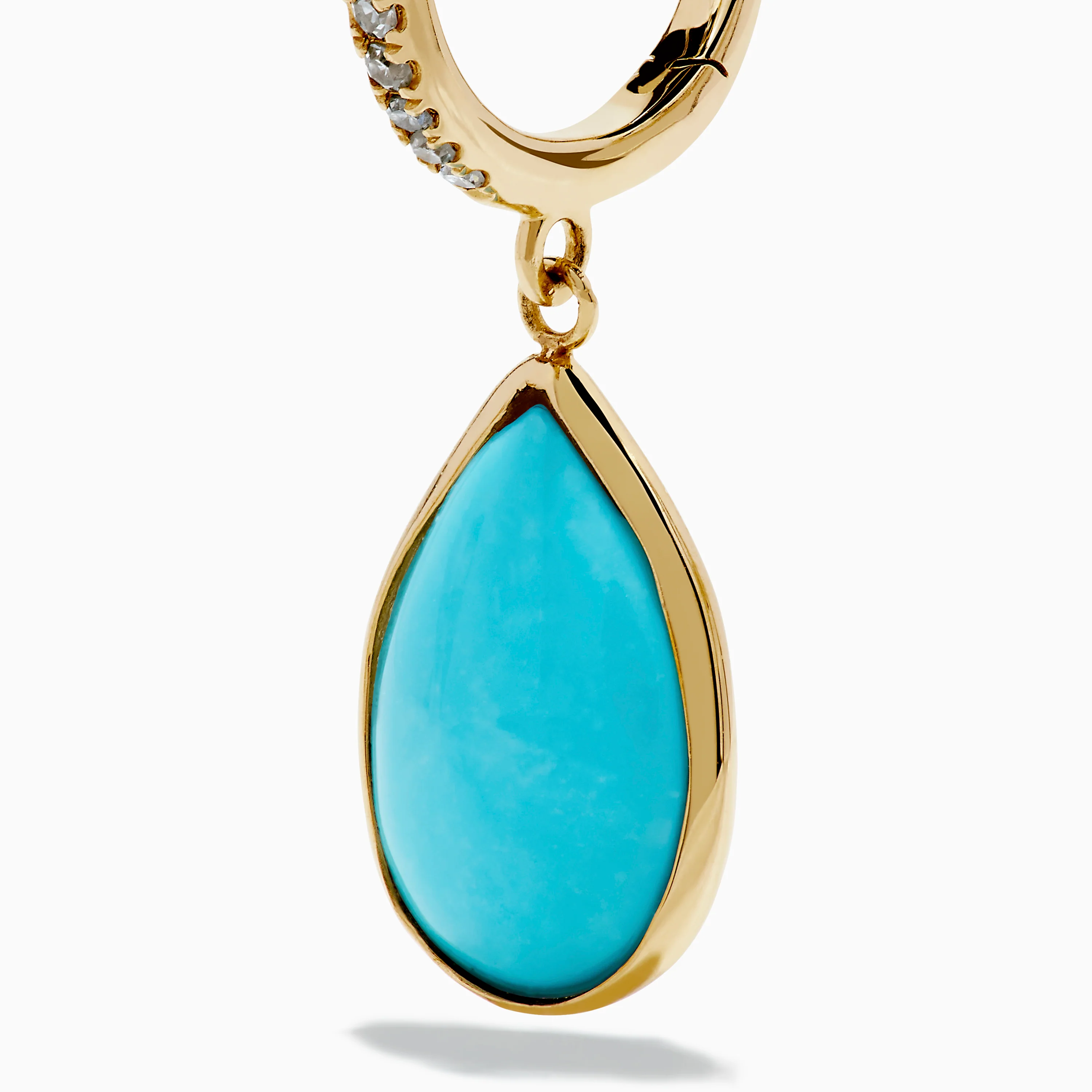 14K Yellow Gold Turquoise and Diamond Drop Earrings - Image 2