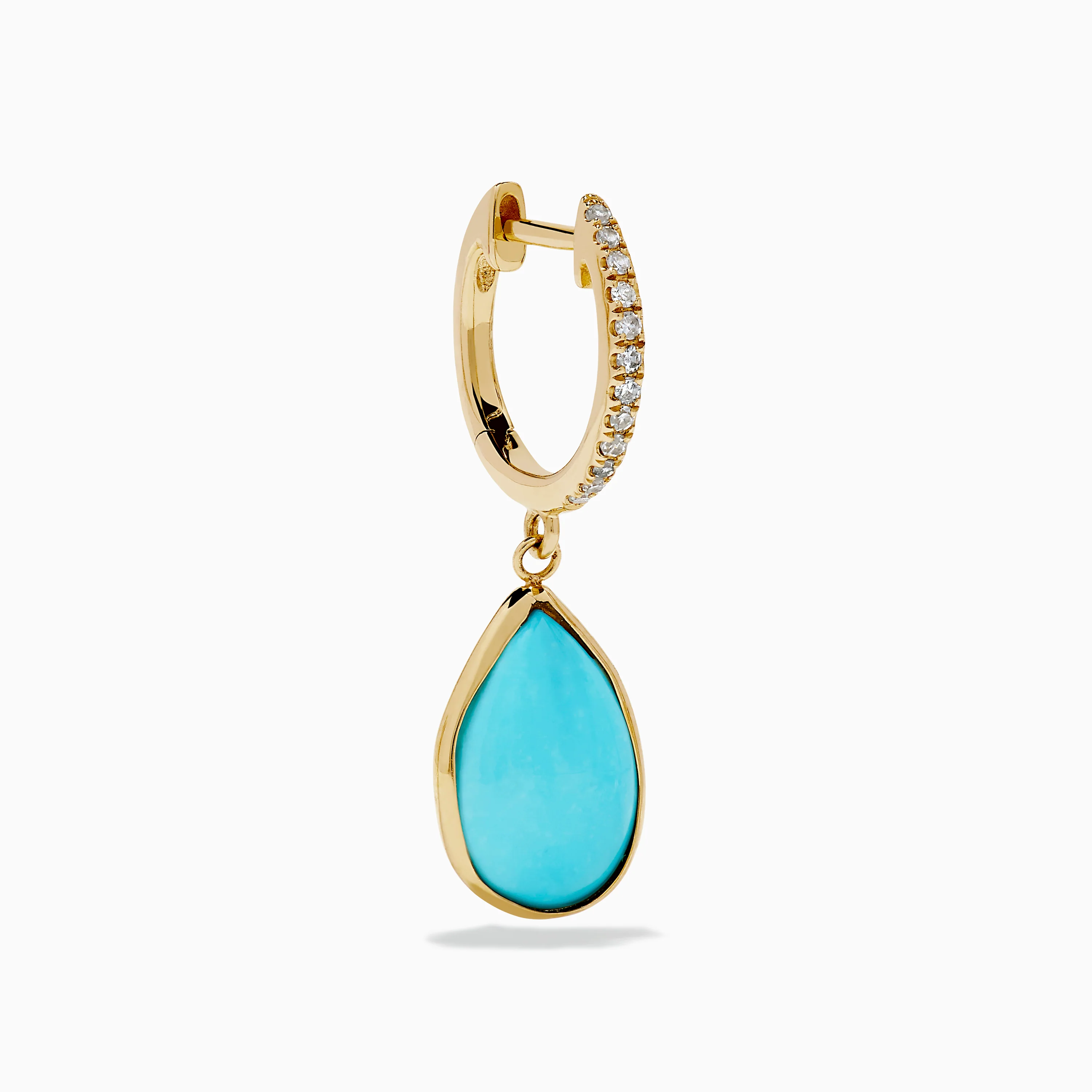 14K Yellow Gold Turquoise and Diamond Drop Earrings - Image 3