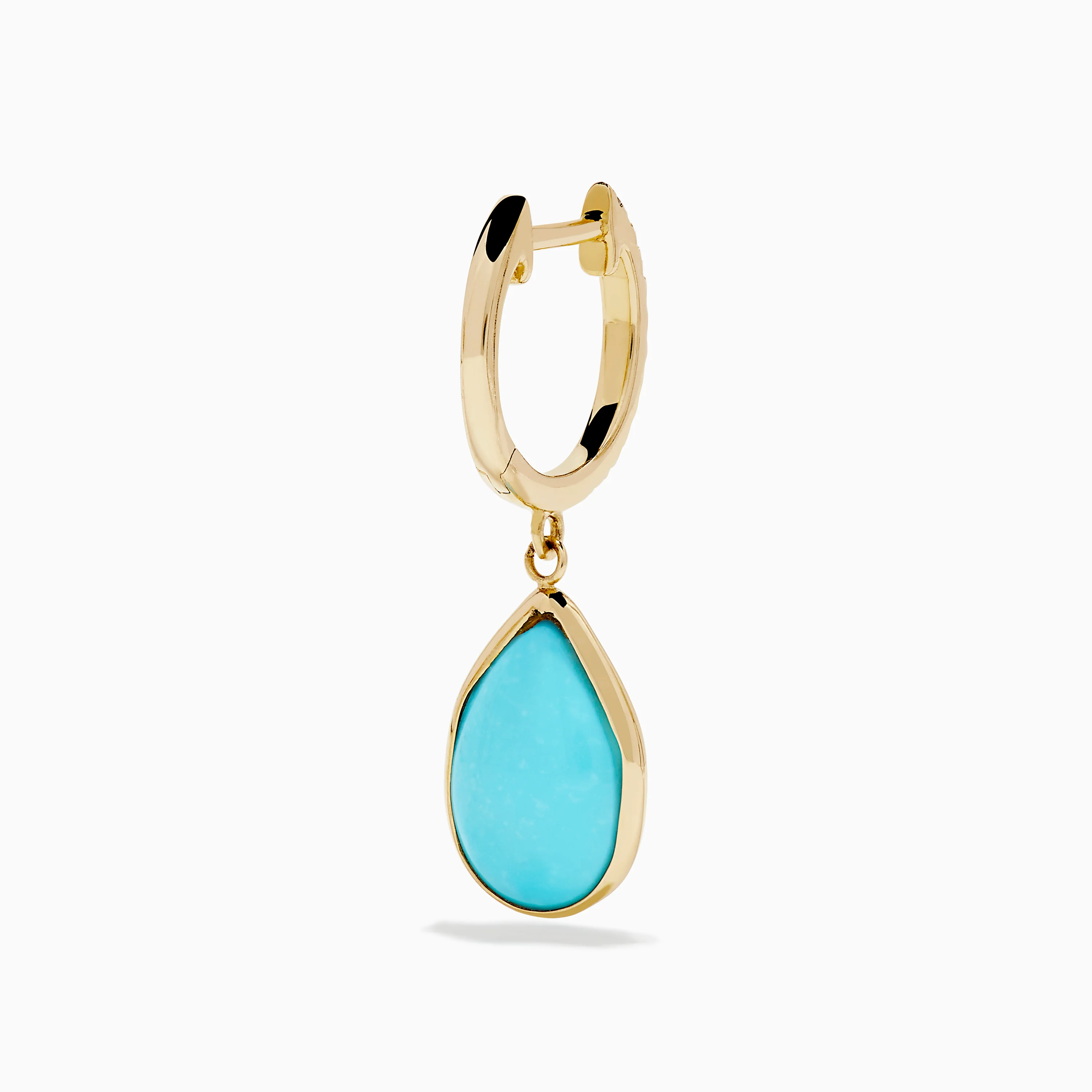 14K Yellow Gold Turquoise and Diamond Drop Earrings - Image 4