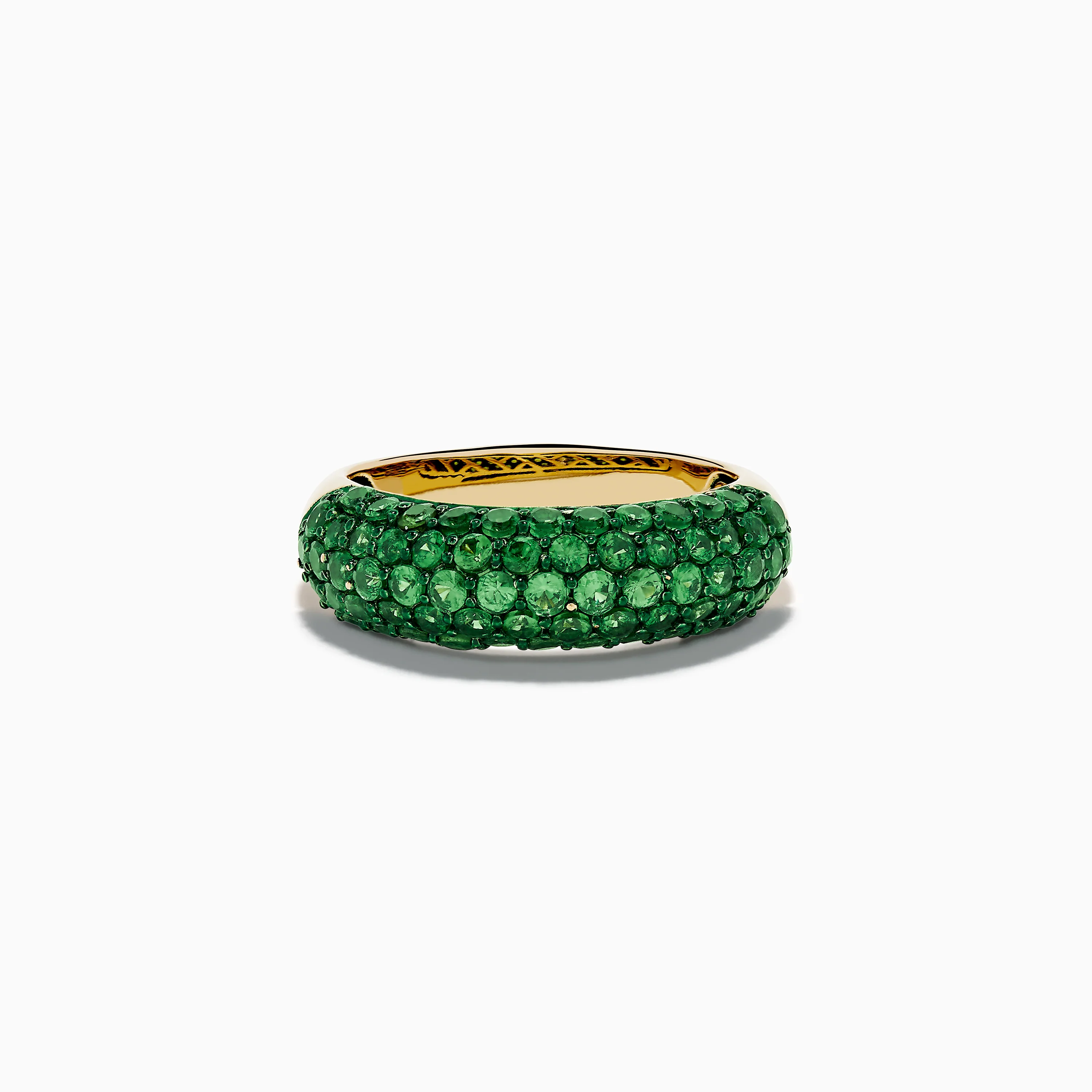 14K Yellow Gold Tsavorite Dome Band with Green Rhodium
