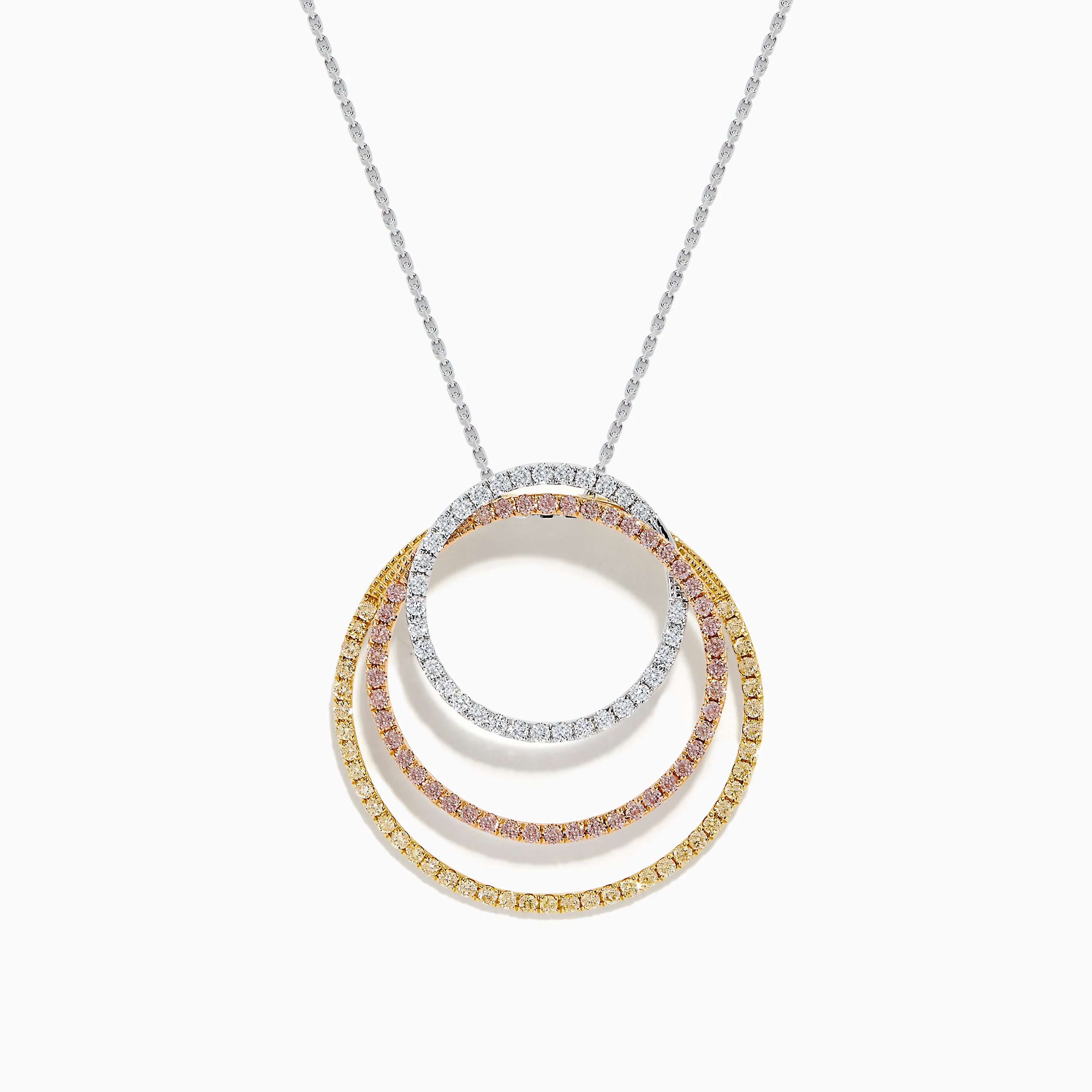 18K Gold Pink, Yellow and White Diamond Circles Pendant