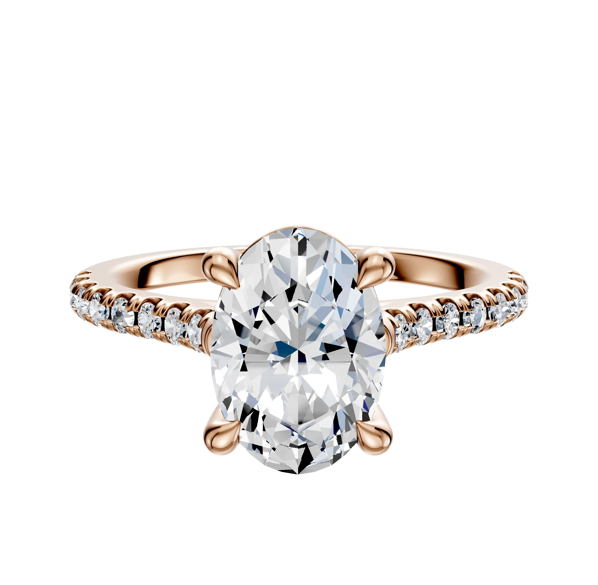 18K Rose Gold 4 Prong Basket Cathedral Dome 1-Row-Pave 2.5mm Engagement Ring