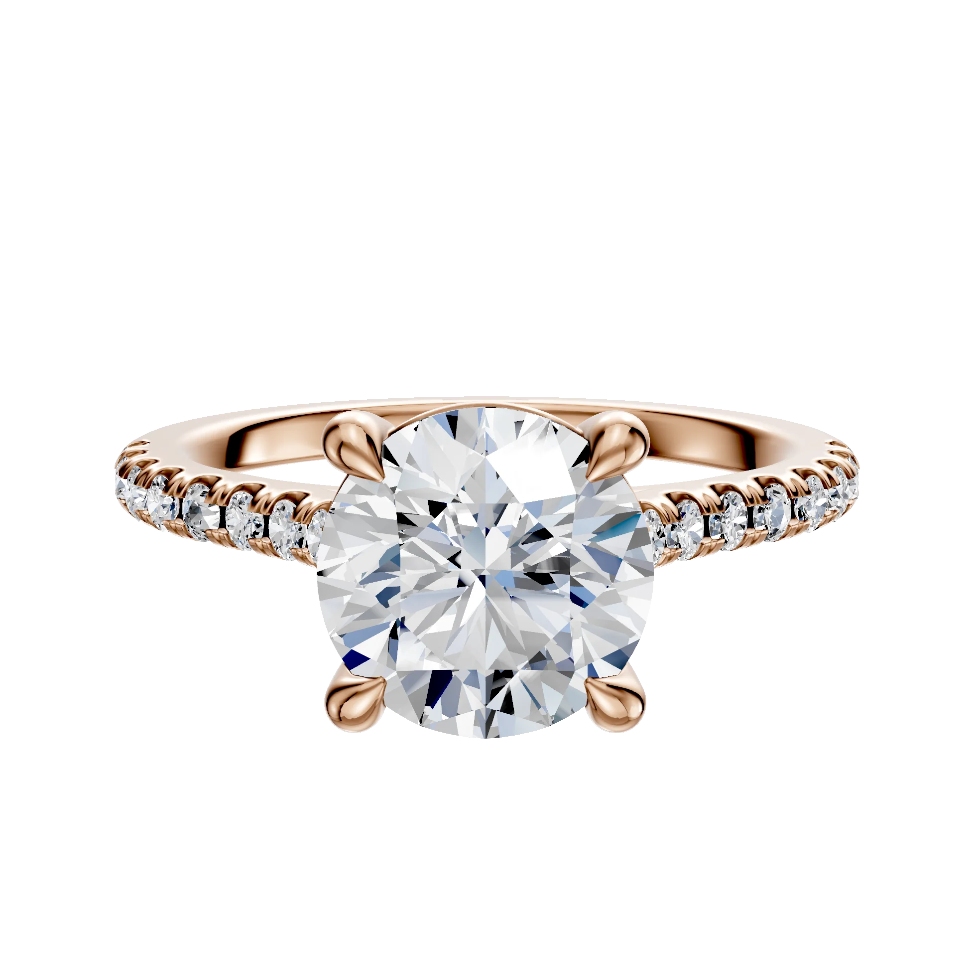 18K Rose Gold 4 Prong Basket Cathedral Dome 1-Row-Pave 2.5mm Engagement Ring