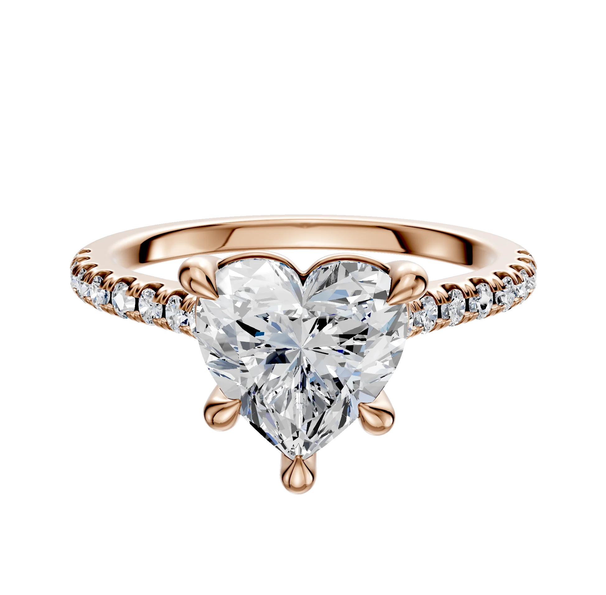 18K Rose Gold 4 Prong Basket Cathedral Dome 1-Row-Pave 2.5mm Engagement Ring