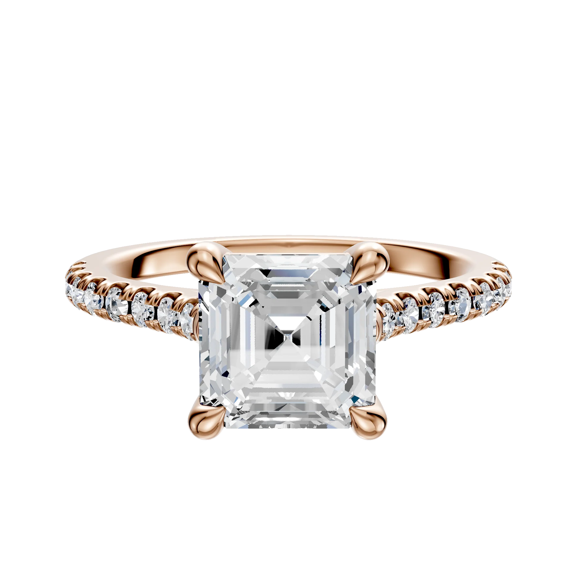 18K Rose Gold 4 Prong Basket Cathedral Dome 1-Row-Pave 2.5mm Engagement Ring