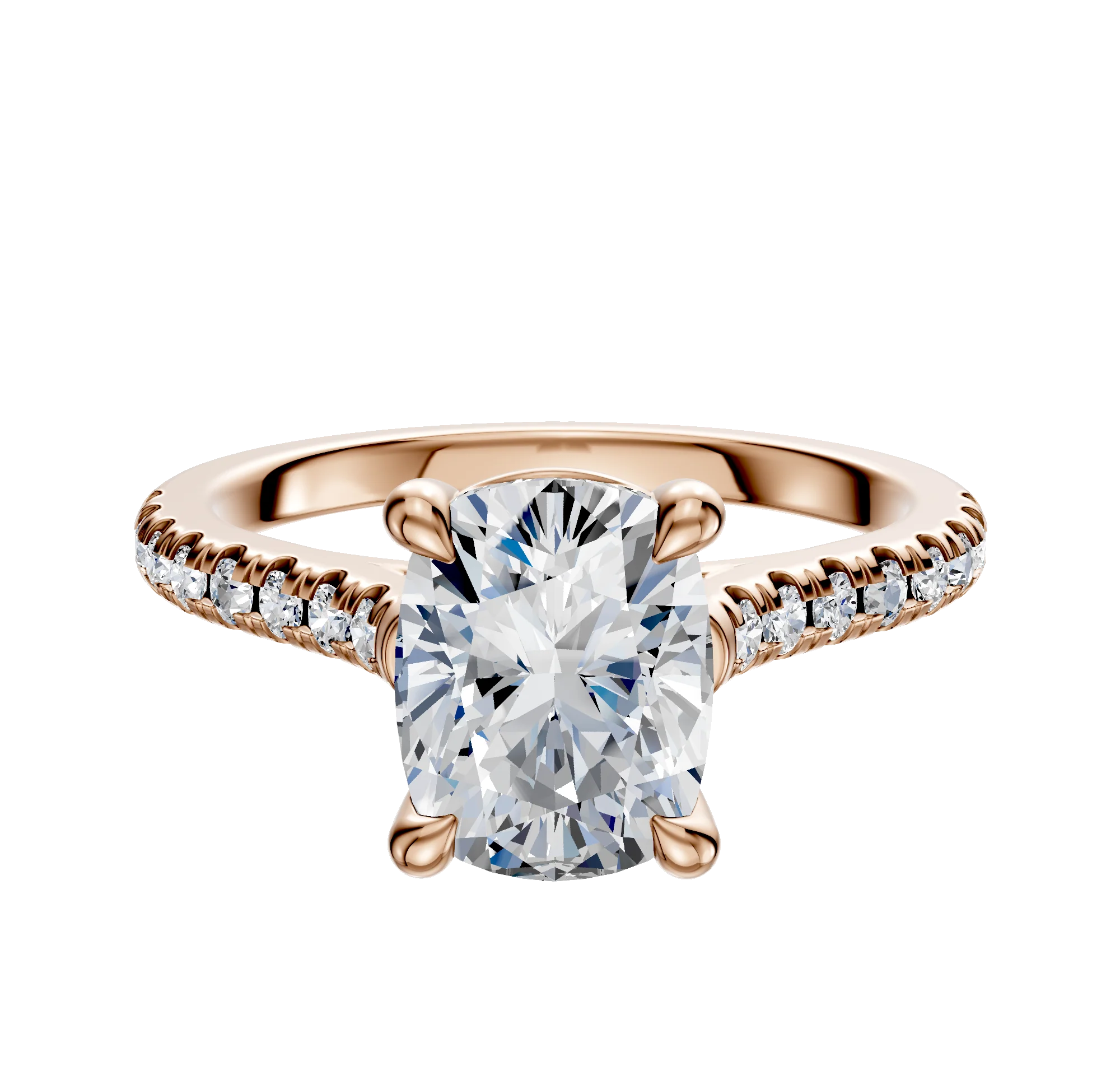 18K Rose Gold 4 Prong Basket Cathedral Dome 1-Row-Pave 2.5mm Engagement Ring