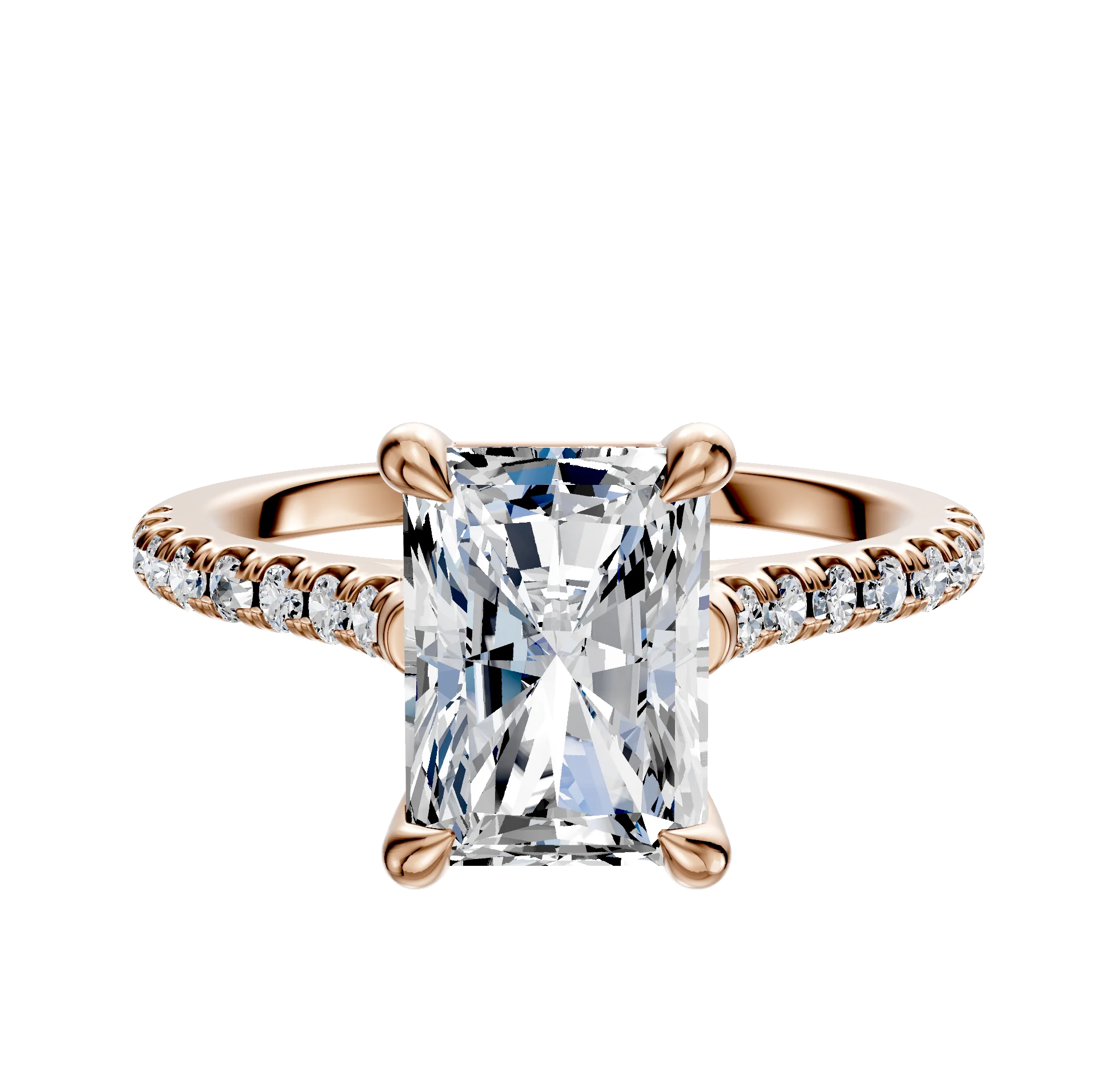 18K Rose Gold 4 Prong Basket Cathedral Dome 1-Row-Pave 2.5mm Engagement Ring