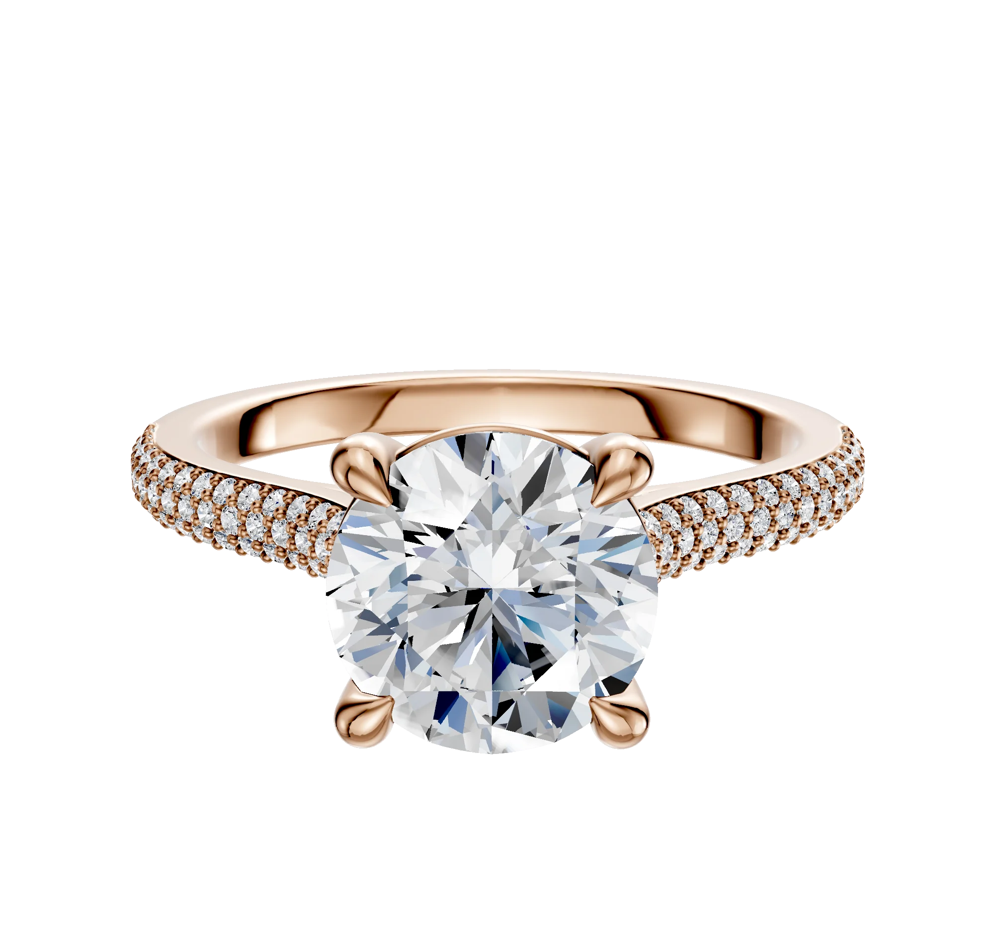 18K Rose Gold 4 Prong Basket Cathedral Dome 3-Row-Pave 2.0mm Engagement Ring