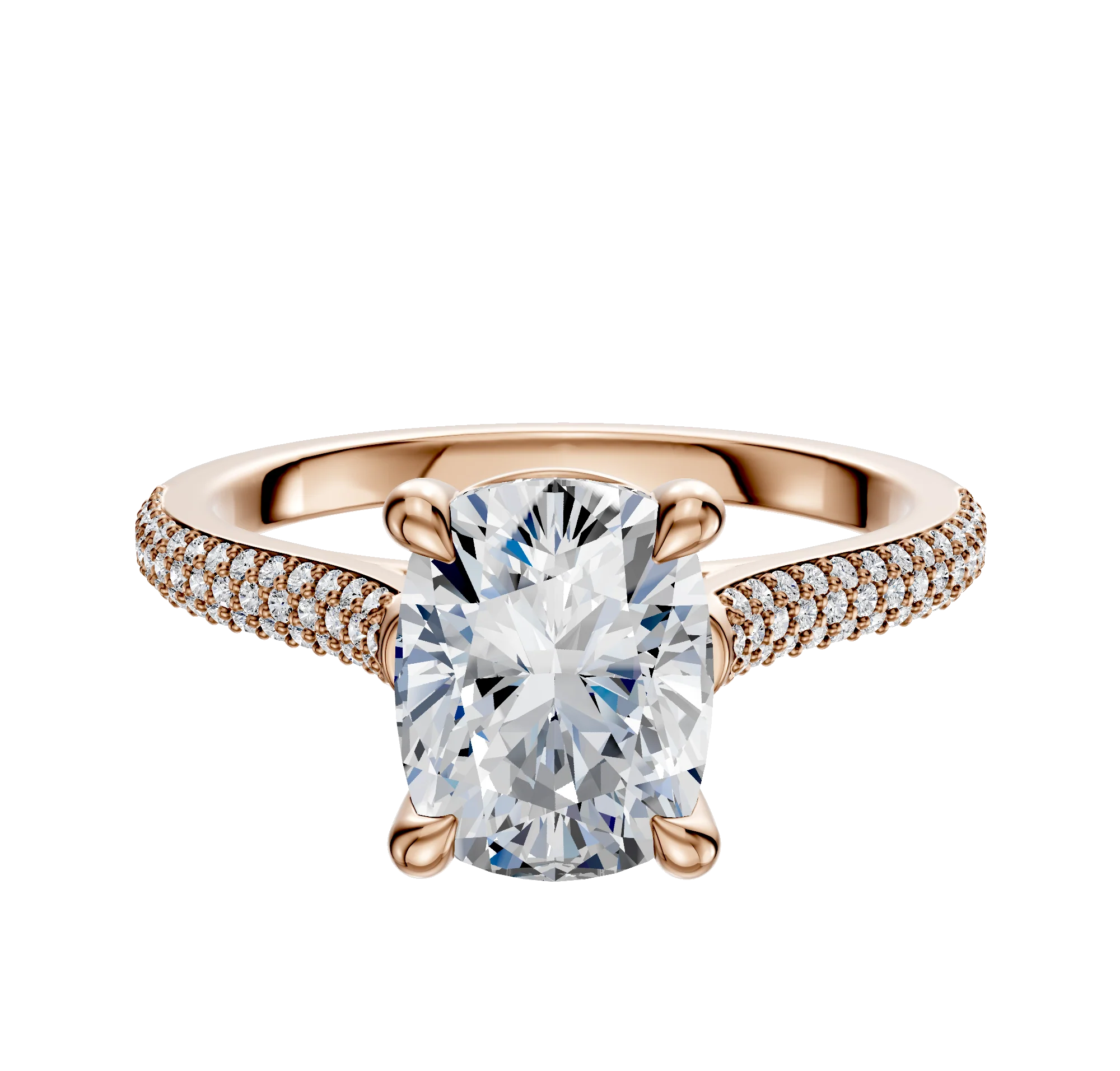 18K Rose Gold 4 Prong Basket Cathedral Dome 3-Row-Pave 2.0mm Engagement Ring