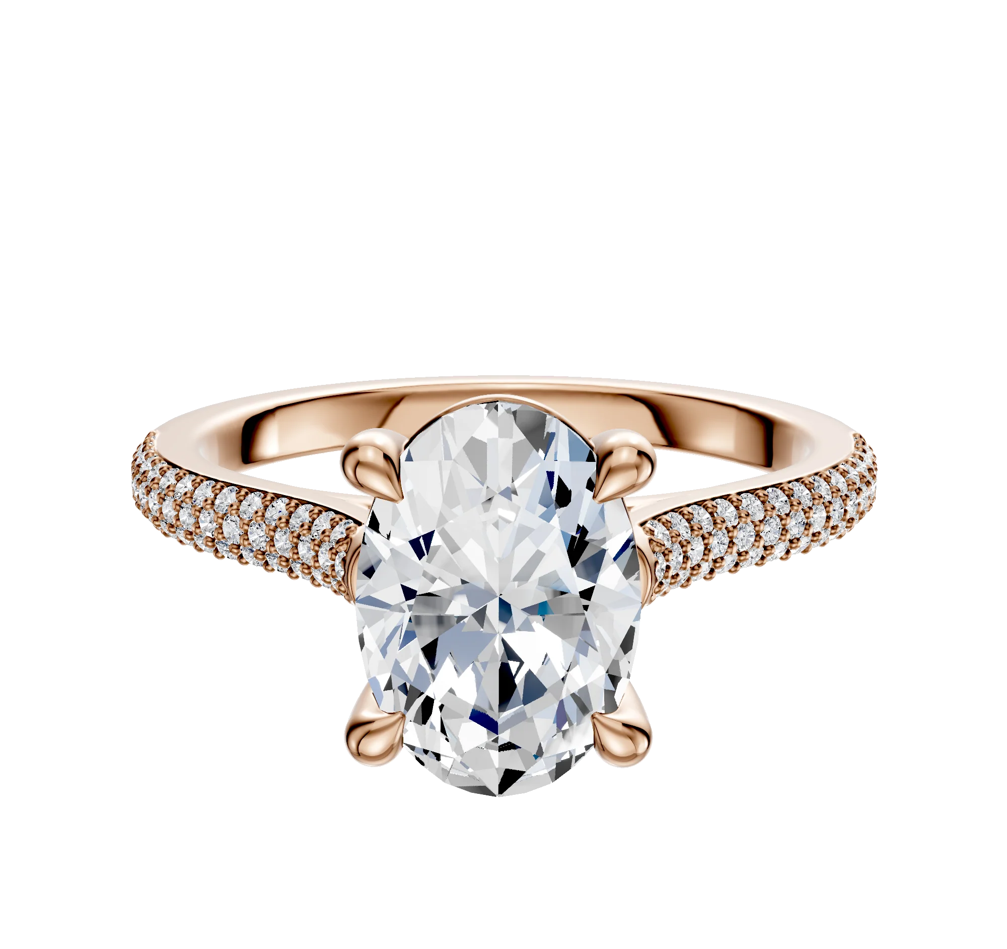 18K Rose Gold 4 Prong Basket Cathedral Dome 3-Row-Pave 2.0mm Engagement Ring