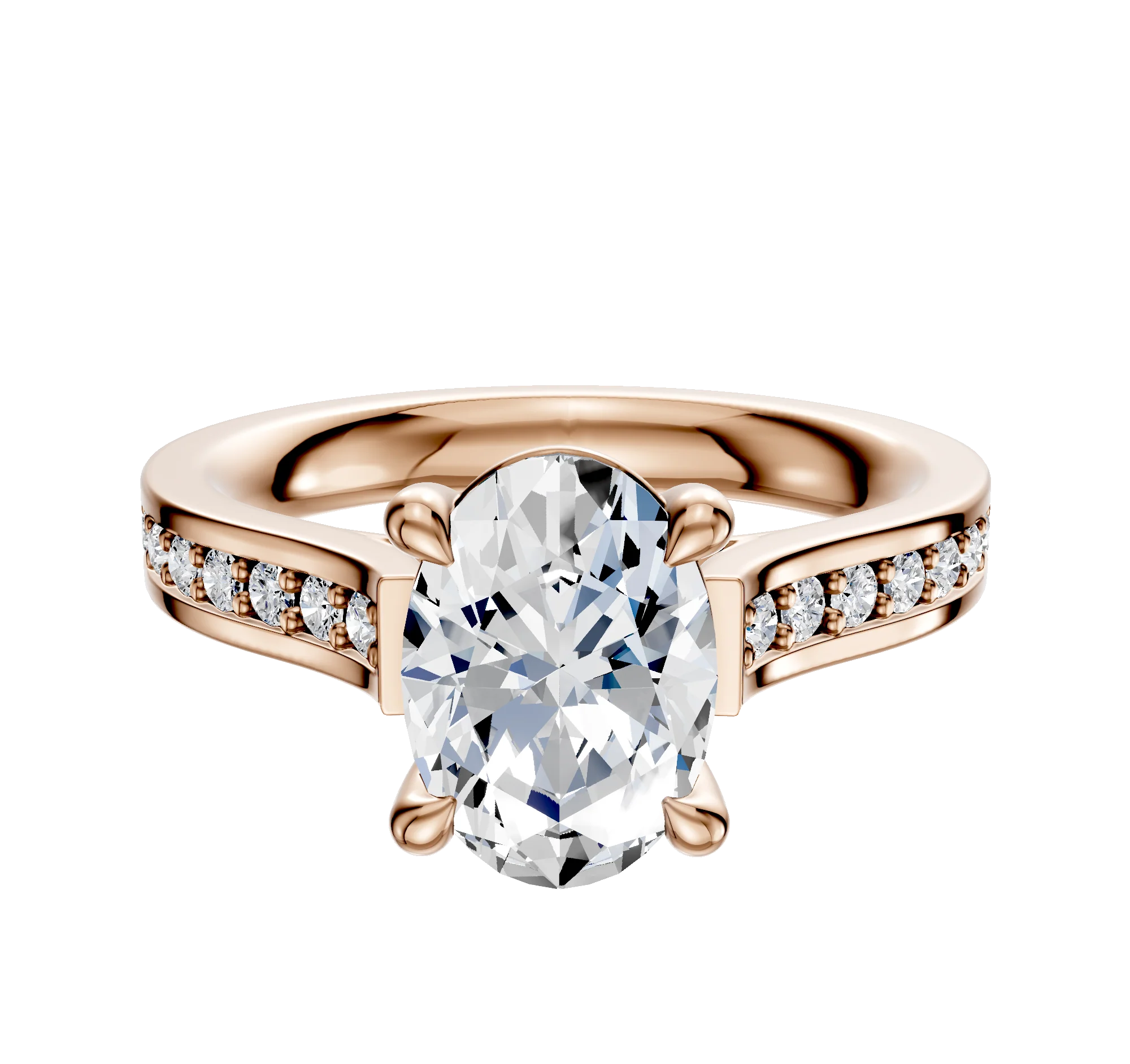 18K Rose Gold 4 Prong Basket Cathedral Flat 1-Row-Pave 2.5mm Engagement Ring