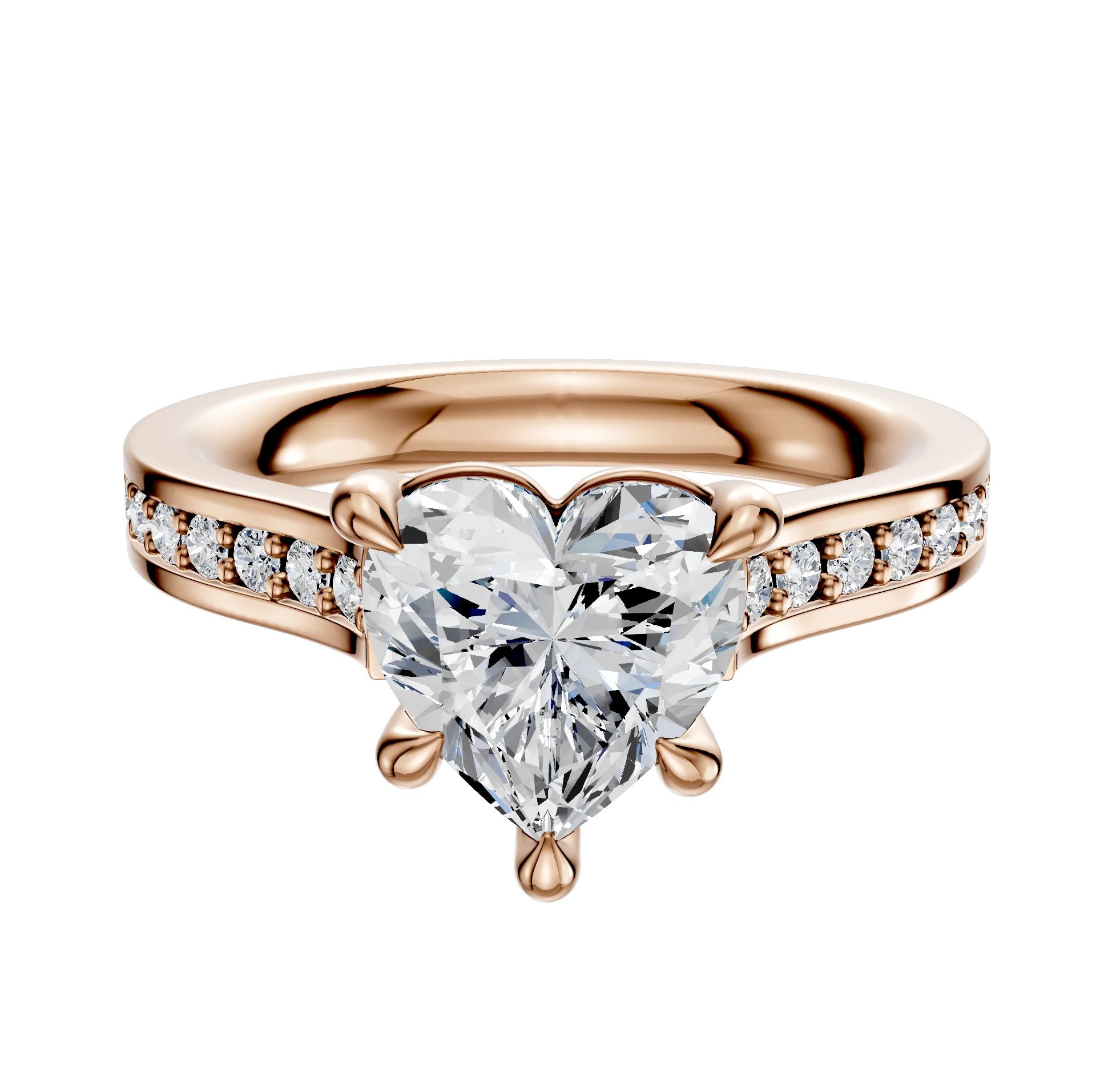 18K Rose Gold 4 Prong Basket Cathedral Flat 1-Row-Pave 2.5mm Engagement Ring